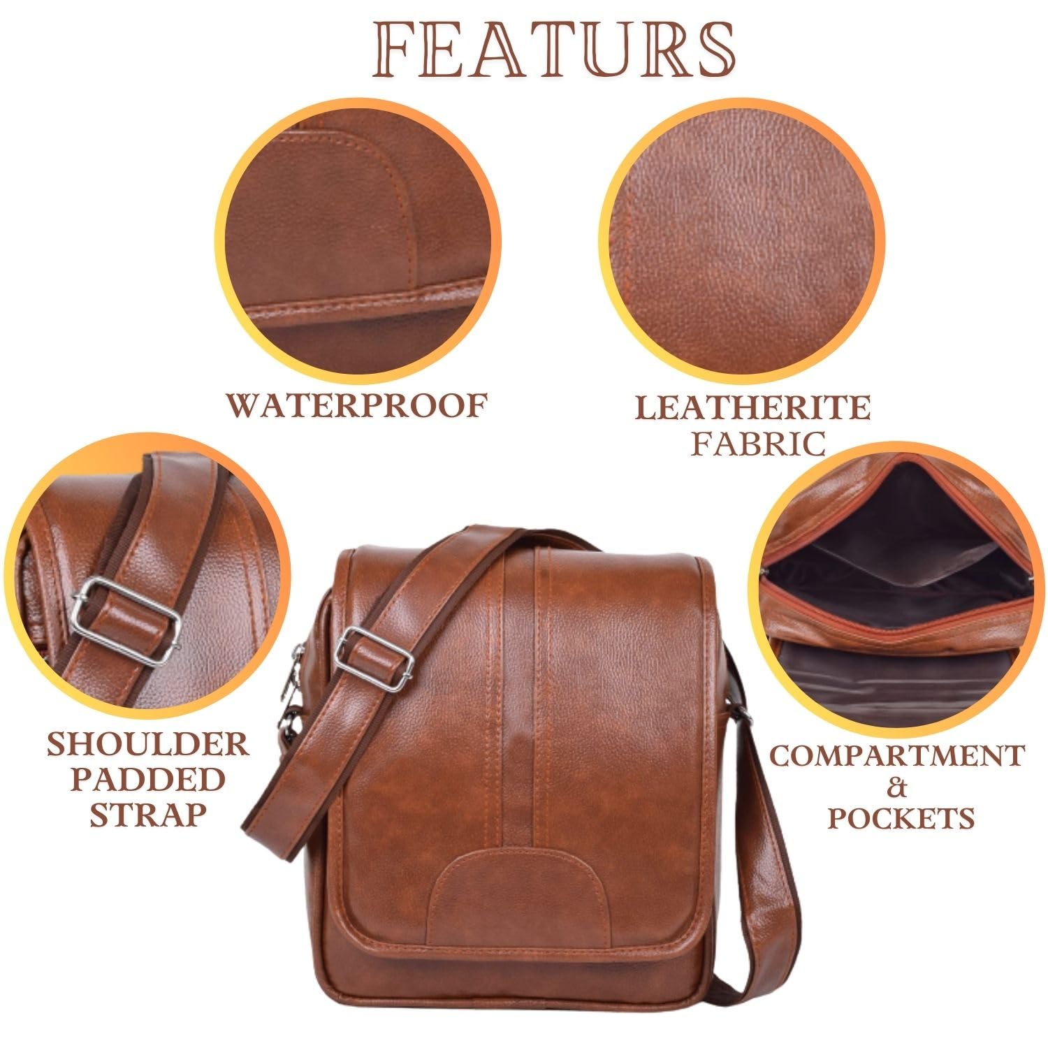 COOL INDIANS Genuine Leather Crossbody Bag for Men & Women - Stylish Unisex Shoulder Sling Bag with Adjustable Strap, Perfect for Travel, Work & Daily Use