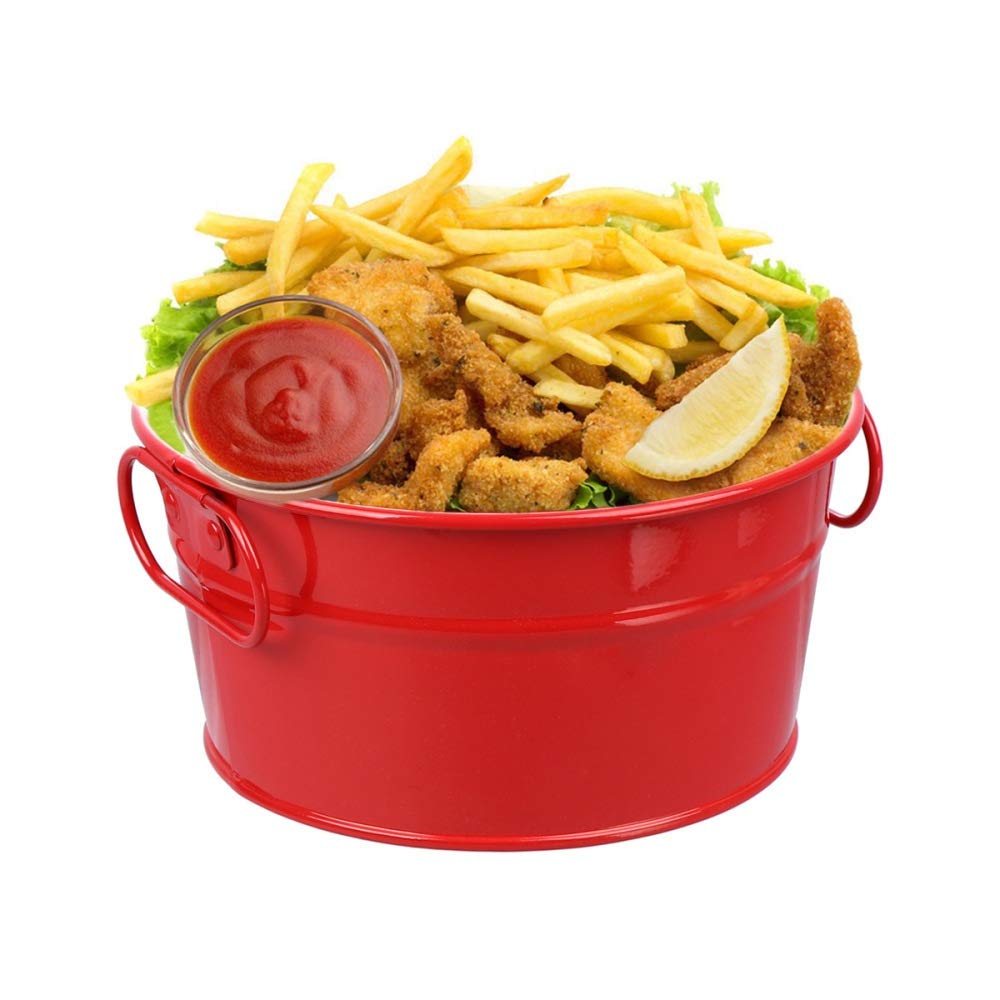 Mini Iron Fries Bucket - Red Metal Snack Container for Fried Chicken, Food Serving, Restaurant & Bar Storage, Ice Bucket - Perfect for Parties, BBQs, and Home Kitchen Use