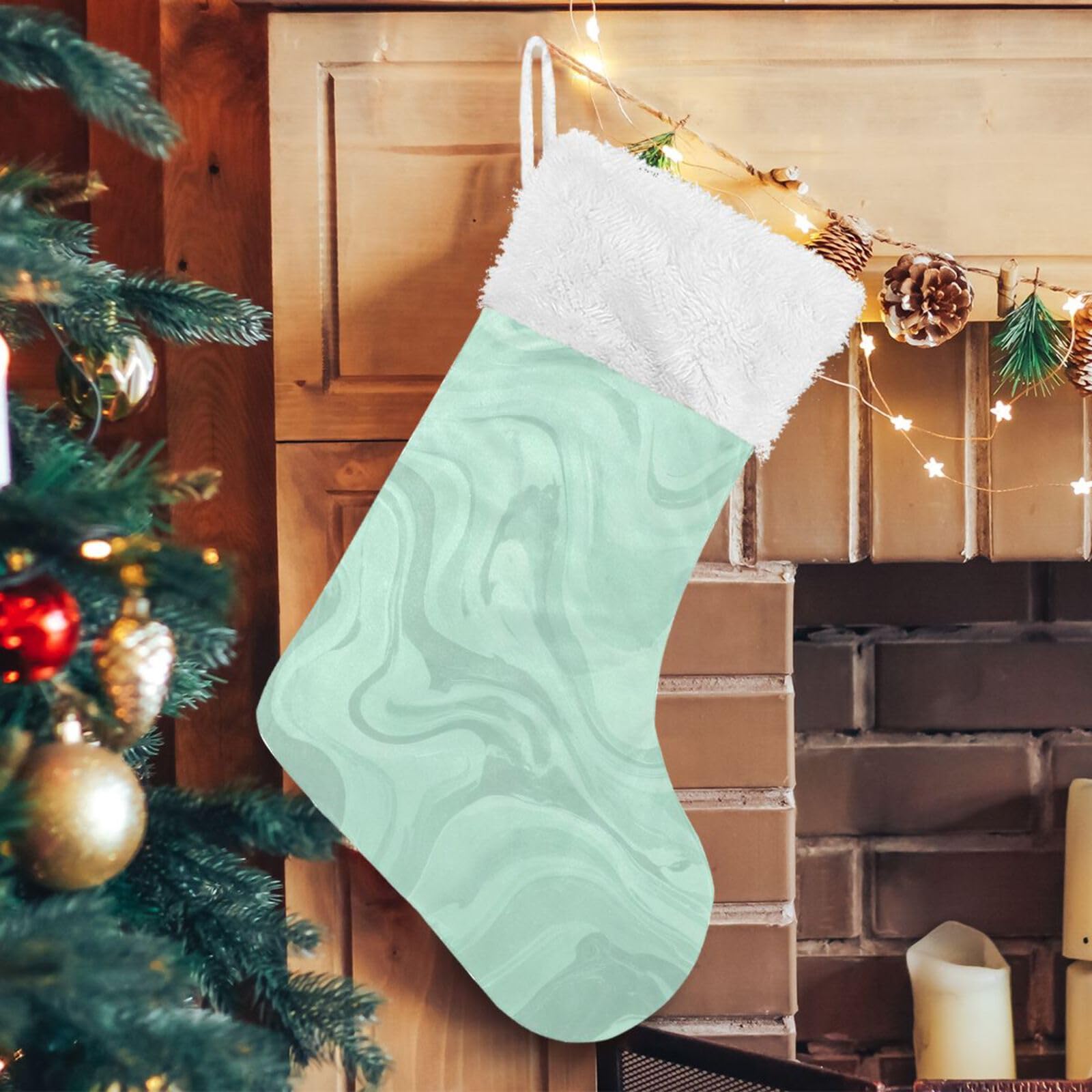 2 Pack Christmas Stocking - Abstract Marble Mint Green Xmas Stockings for Fireplace Decor, 17.7 Inch Holiday Hanging Ornaments | Perfect for Christmas Tree, Mantel Decorations & Festive Gift Giving