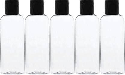100ml Empty Clear Plastic Refillable Travel Bottles - Leak Proof Squeeze Cosmetic Containers with Flip Top Black Cap for Toiletries, Shampoo, Lotion (Pack of 5) | Perfect for Travel, Gym, Camping & Home Use