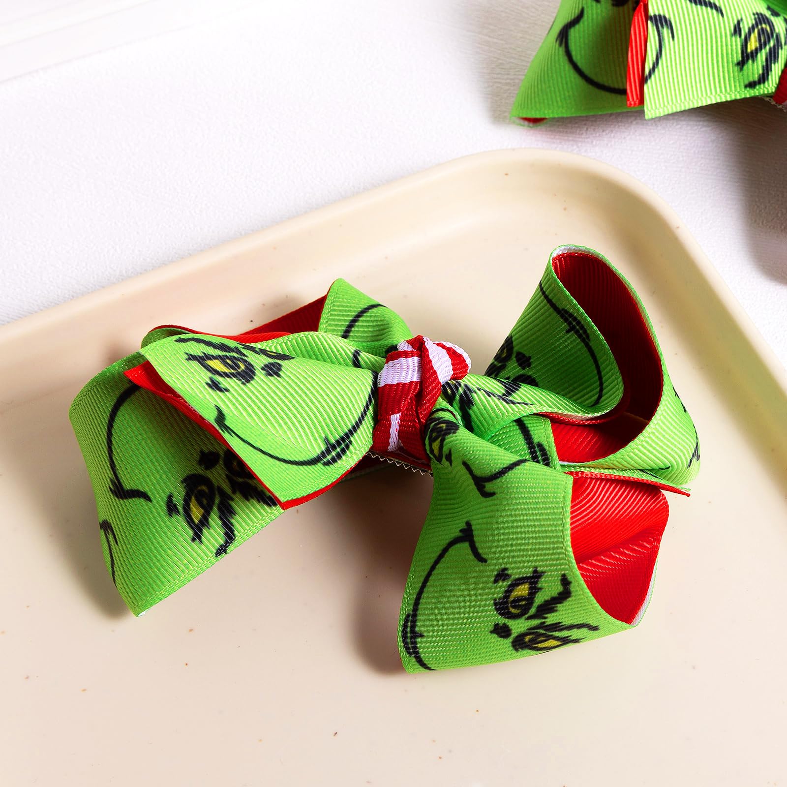 Christmas Green Hair Bow Clips 4.3