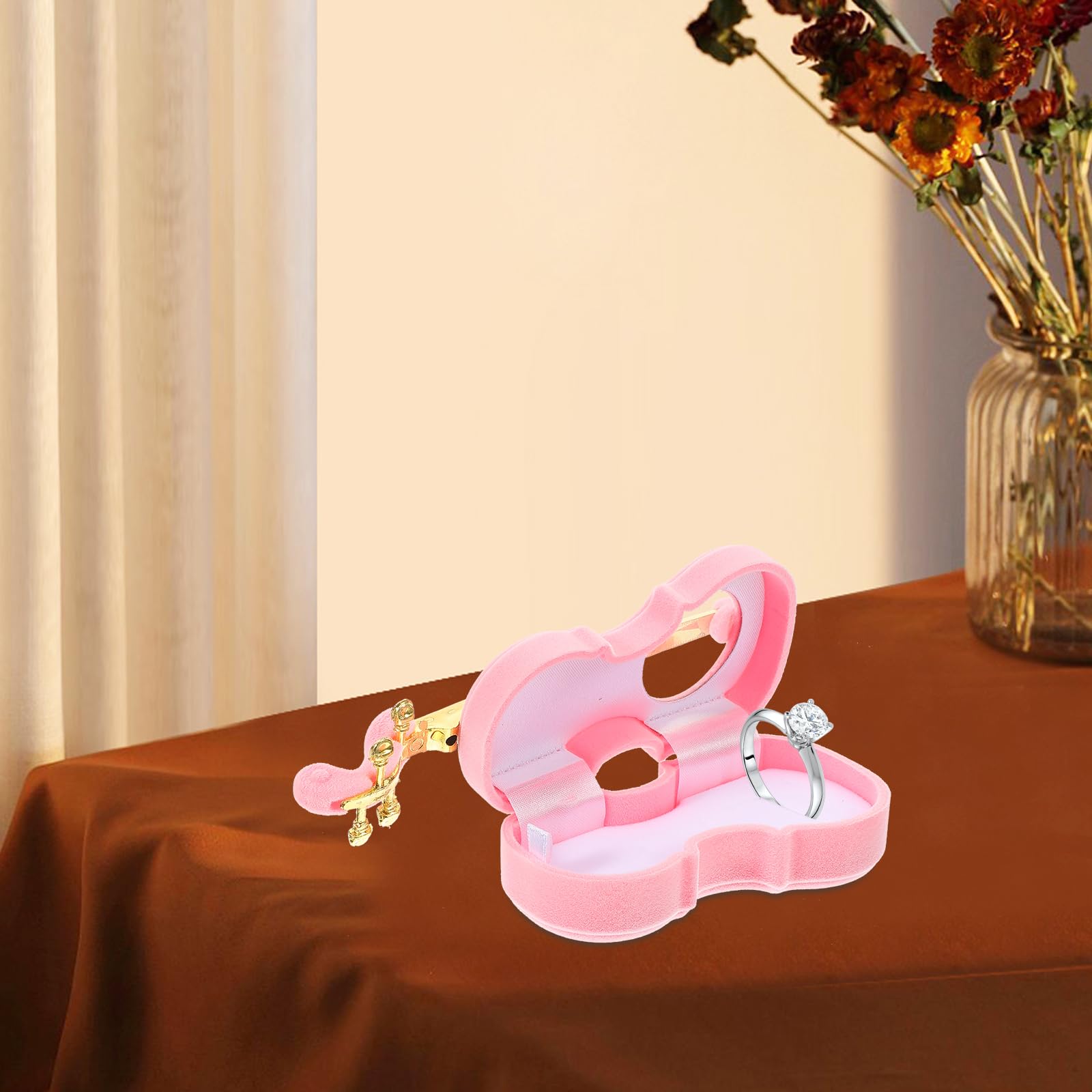 Elegant Violin-Shaped Jewelry Box - Soft Flocking Lining for Rings, Earrings & Necklaces - Pink Musical Instrument Jewelry Organizer - Perfect for Gift, Travel & Home Decor Storage