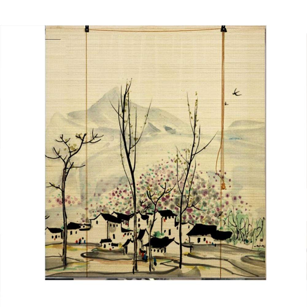 Customizable Bamboo Roman Shade Roller Blind - Light Filtering Window Treatment with Printed Patterns for Restaurants & Home Decor (100x180cm, Color A) - Perfect for Privacy, Partition & Stylish Interior Design