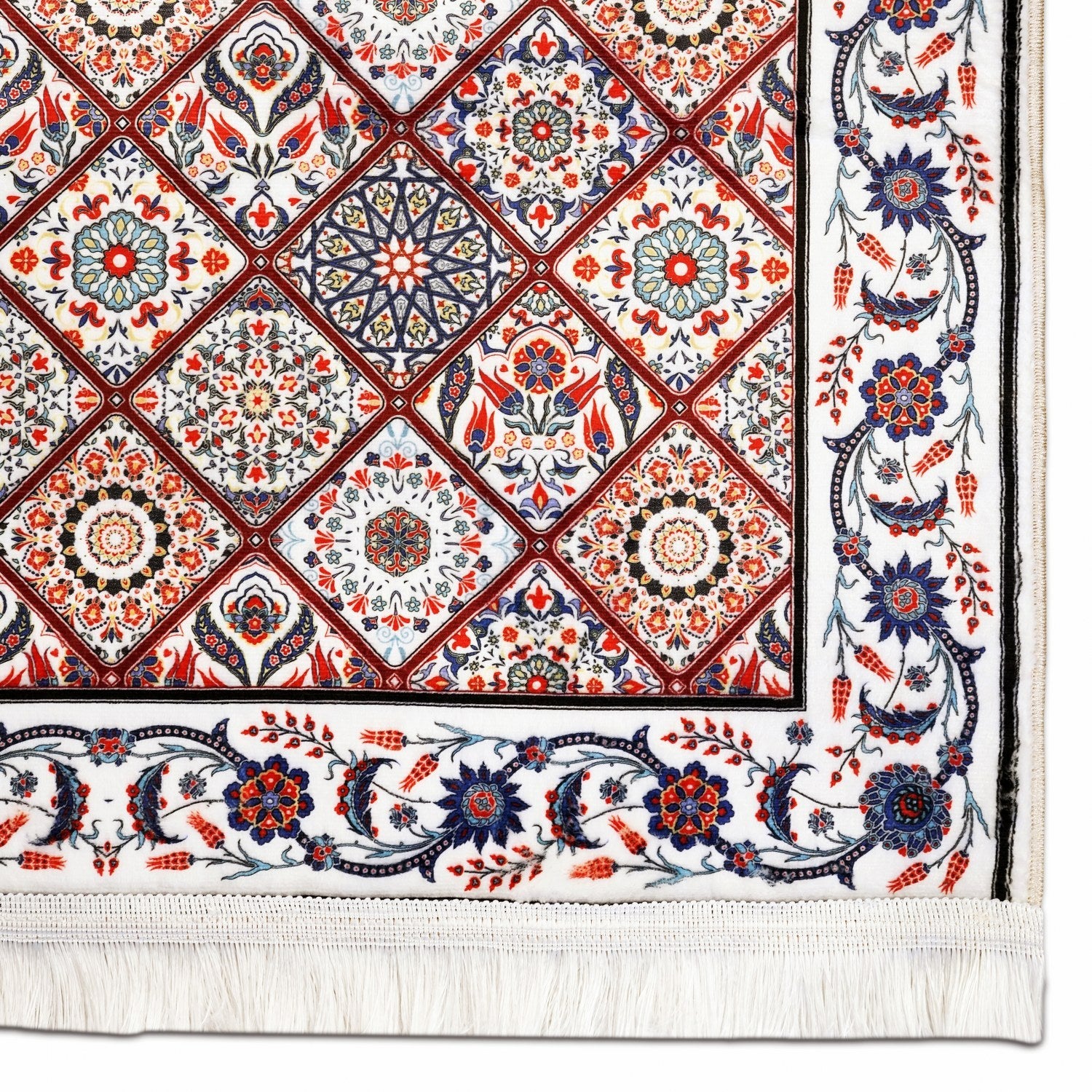 Premium Muslim Prayer Rug - Red & Blue Geometric Islamic Design for Home, Mosque & Travel - Soft & Durable Prayer Mat for Daily Salah & Jummah Prayers