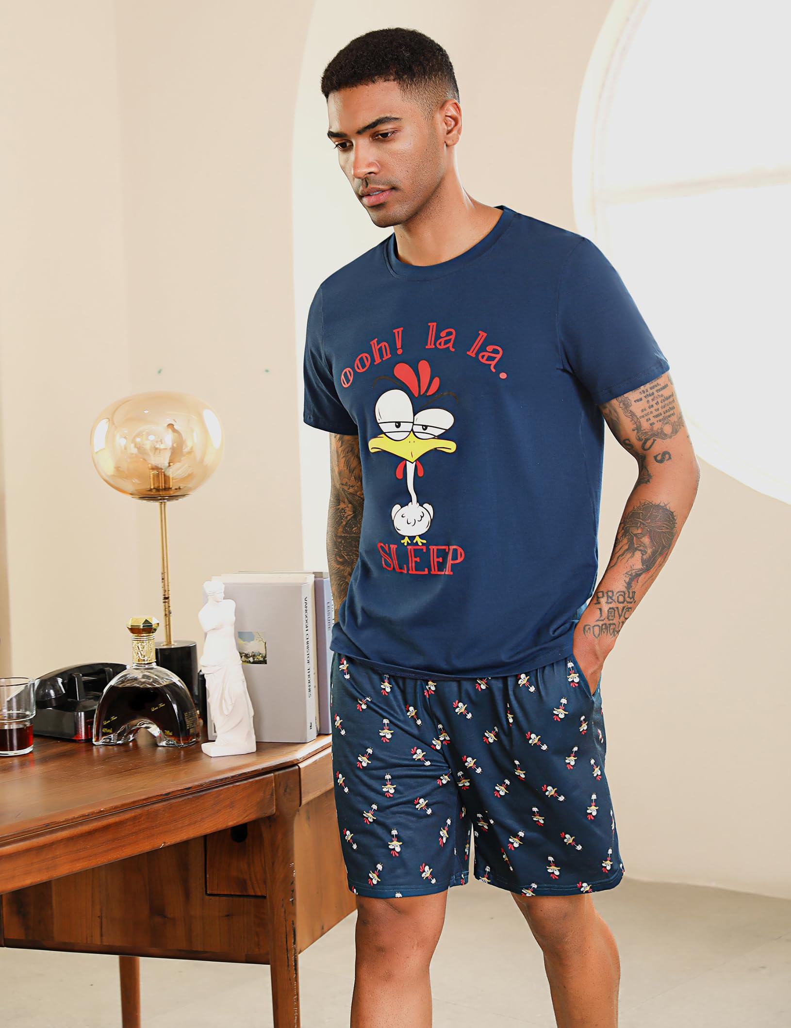 Men's Cotton Pajama Set - Soft V-Neck Sleepwear with Pockets for Lounge & Comfortable Night Sleep - Perfect for Relaxing at Home, Travel & Gift Giving