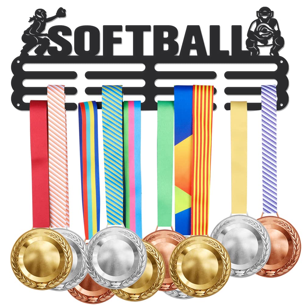 SUPERDANT Black Iron Wall Mounted Softball Medal Display Holder - Competition Medal Hooks for Sports Awards (Holds Over 60 Medals) - Perfect for Trophy Rooms, Team Locker Decor & Sports Memorabilia Displays