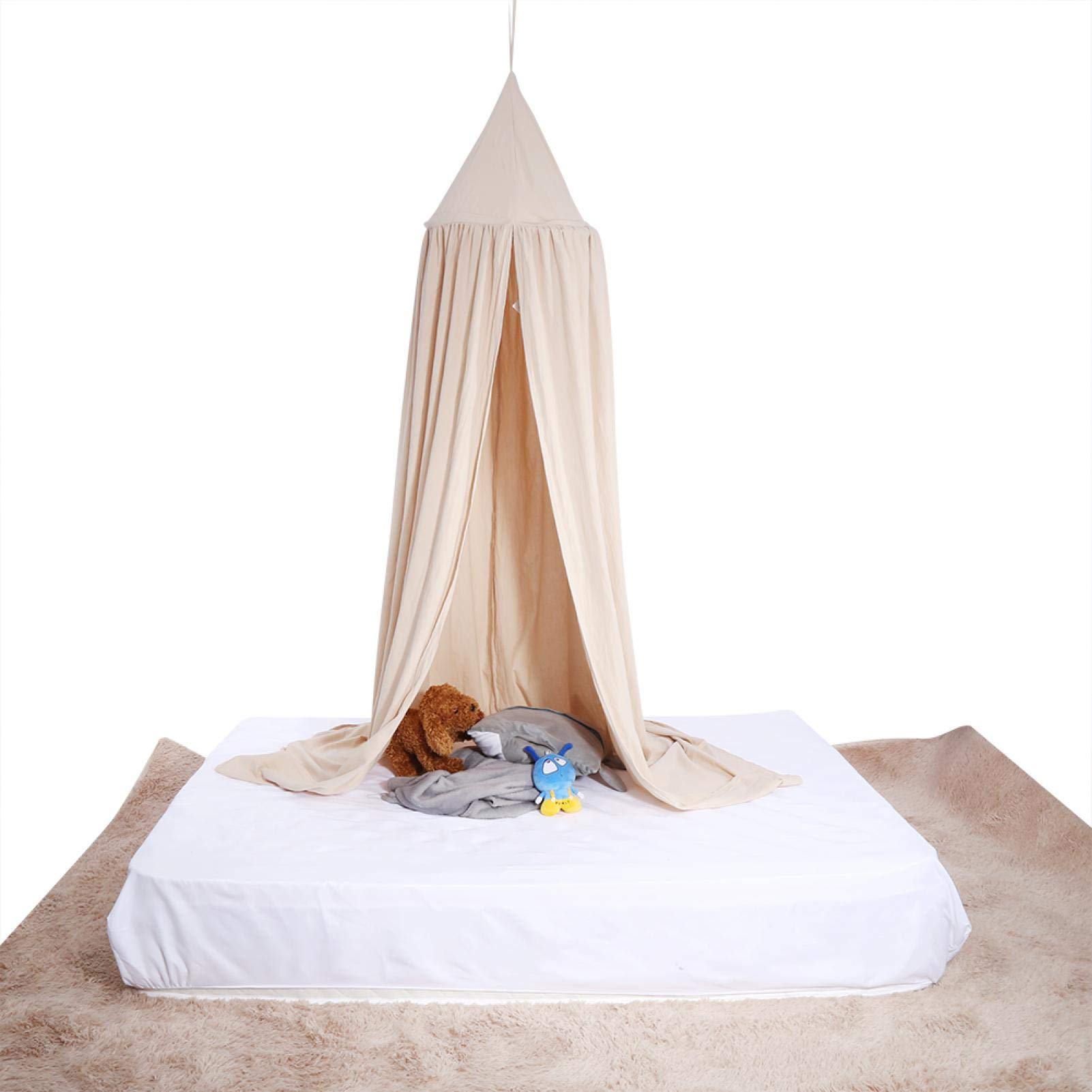 **Voluxe Round Dome Hanging Bed Canopy for Kids - Khaki Princess Canopy Curtains, Girls' Bedroom Decor, Perfect for Birthday Gifts & Dreamy Sleepovers**
