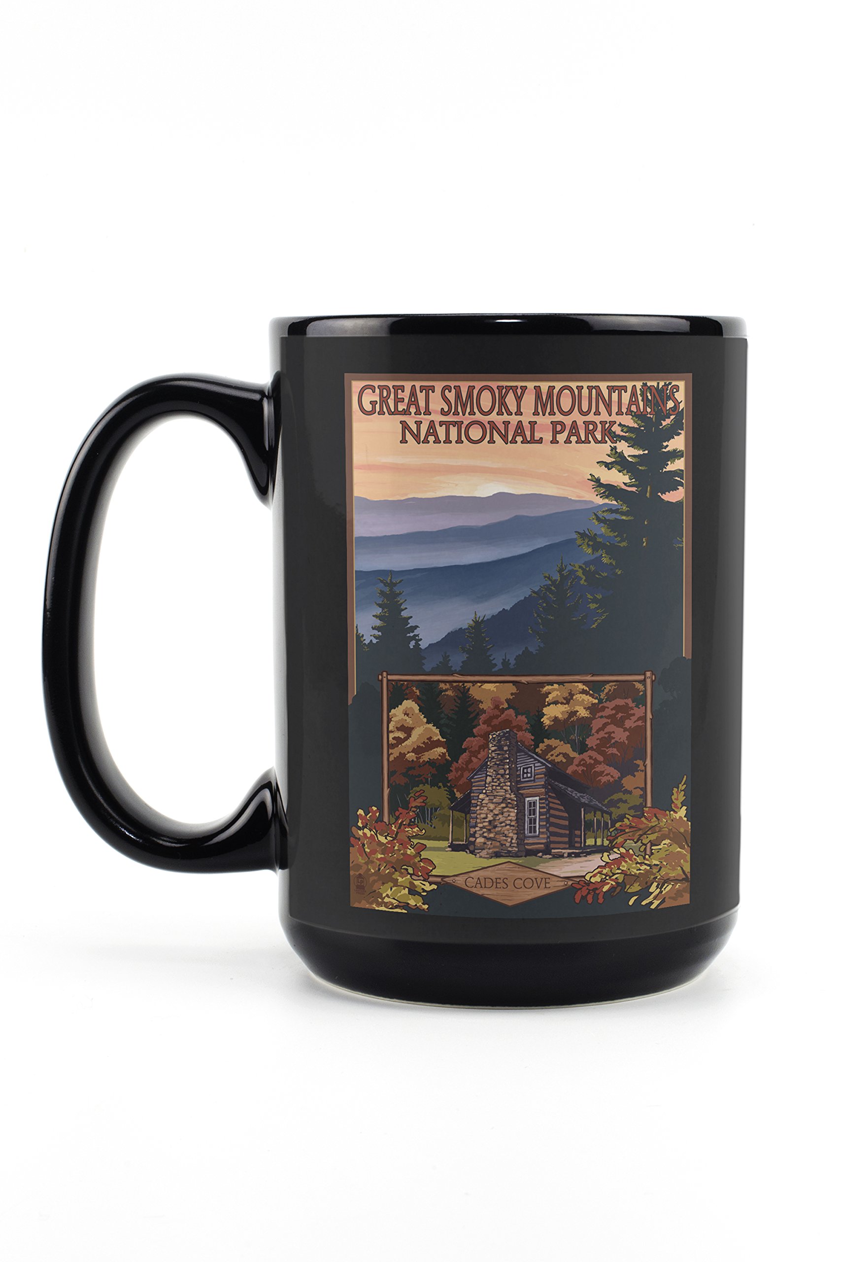 Lantern Press Great Smoky Mountains Tennessee Cades Cove 15oz Black Ceramic Coffee Mug - Microwave & Dishwasher Safe - Perfect for Camping, Office & Home Use