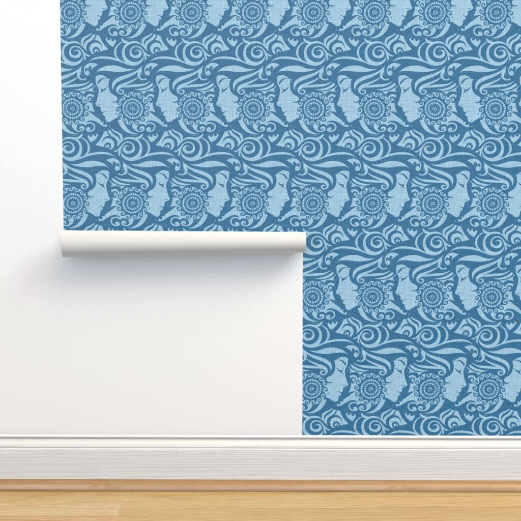 Peel & Stick Removable Wallpaper - 9ft x 2ft Blue Abstract Indigo Hair 1980s Vintage Design | Self-Adhesive Wall Decal for Bedroom, Living Room & Office Decor | Spoonflower Custom Wallpaper