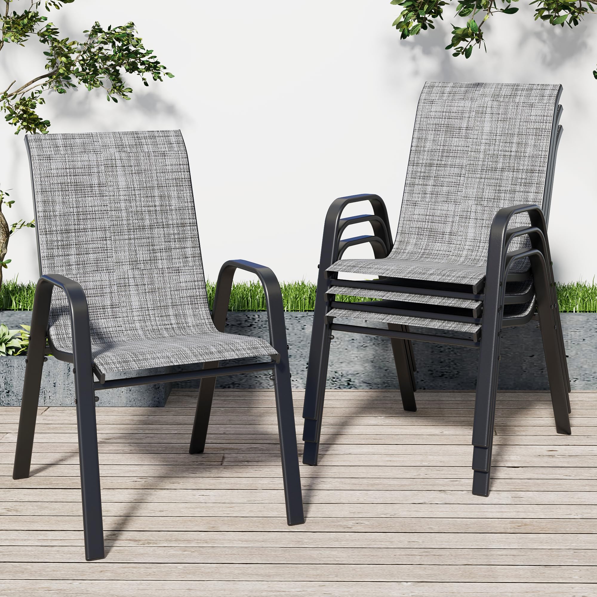 4-Piece Stackable Patio Chairs Set - All-Weather Textilene Fabric & Sturdy Metal Frame Outdoor Dining Chairs for Backyard, Deck, Garden - Perfect for BBQs, Poolside Lounging & Outdoor Entertaining