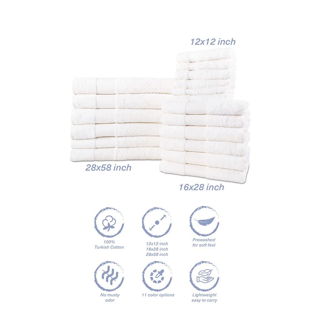Premium 18-Piece Bath Towel Set - 100% Turkish Cotton, Ultra Absorbent & Quick Drying - 6 Bath Towels, 6 Hand Towels, 6 Washcloths - Luxury Spa & Hotel Quality - Perfect for Bathroom, Home, Gym & Travel - White 18-Pack