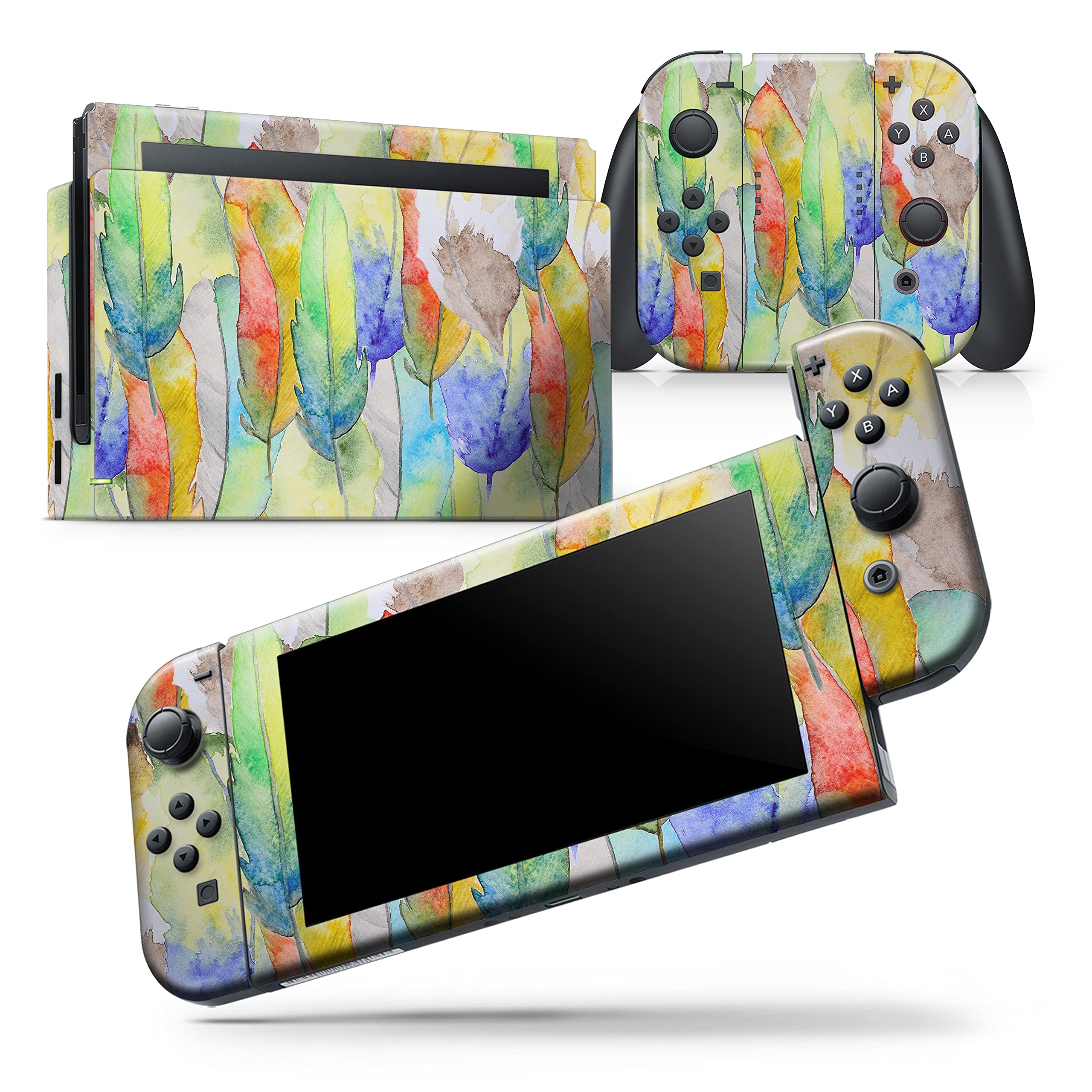 Nintendo Switch Joy-Con Skin Decal - Scratch-Resistant Removable Vinyl Wrap Cover with Vivid Watercolor Feather Design - Protective Gaming Accessory for Switch Joy-Con Controllers - Perfect for Gaming Enthusiasts and Customization Lovers