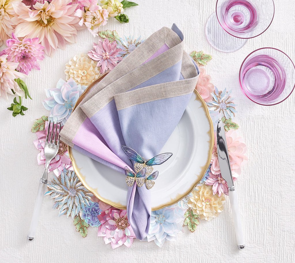 Premium Dahlia Placemat Set of 2 - Soft Sorbet Color - Elegant Table Setting for Dining Room, Kitchen, or Party Decor