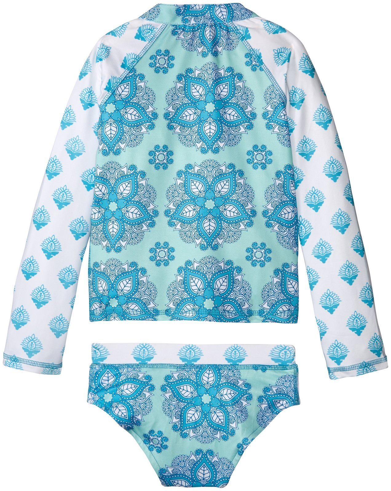 Masala Girls Rashguard Set - India Rose Turquoise Print Long Sleeve Swimwear for Women & Girls | Perfect for Surfing, Yoga, Beach Volleyball & Pool Activities