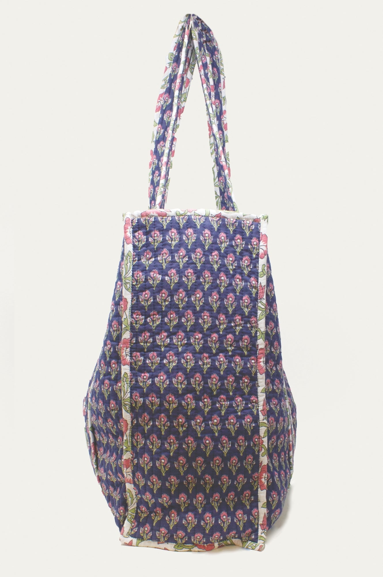 Quilted Tote Bag for Women - Primrose Stamp Navy/Pink Crossbody Shoulder Bag - Perfect for Work, Travel & Shopping