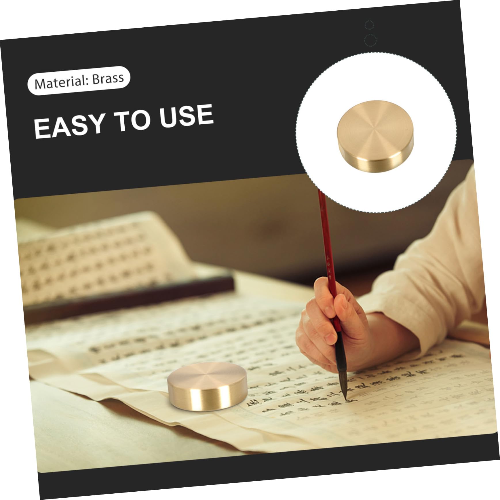 2-Pack Brass Round Ruler Paperweights - Heavy Duty Calligraphy Letterweight & Document Holder for Office, Art Studio, and Home Decor (Antique Finish)