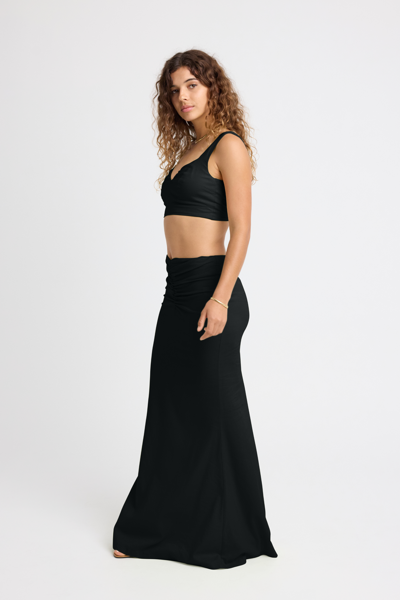 Bella Linen Maxi Skirt for Women - Flowy Long Skirt with Side Slit - Soft Breathable Fabric - Black - Perfect for Beach, Vacation & Summer Outfits