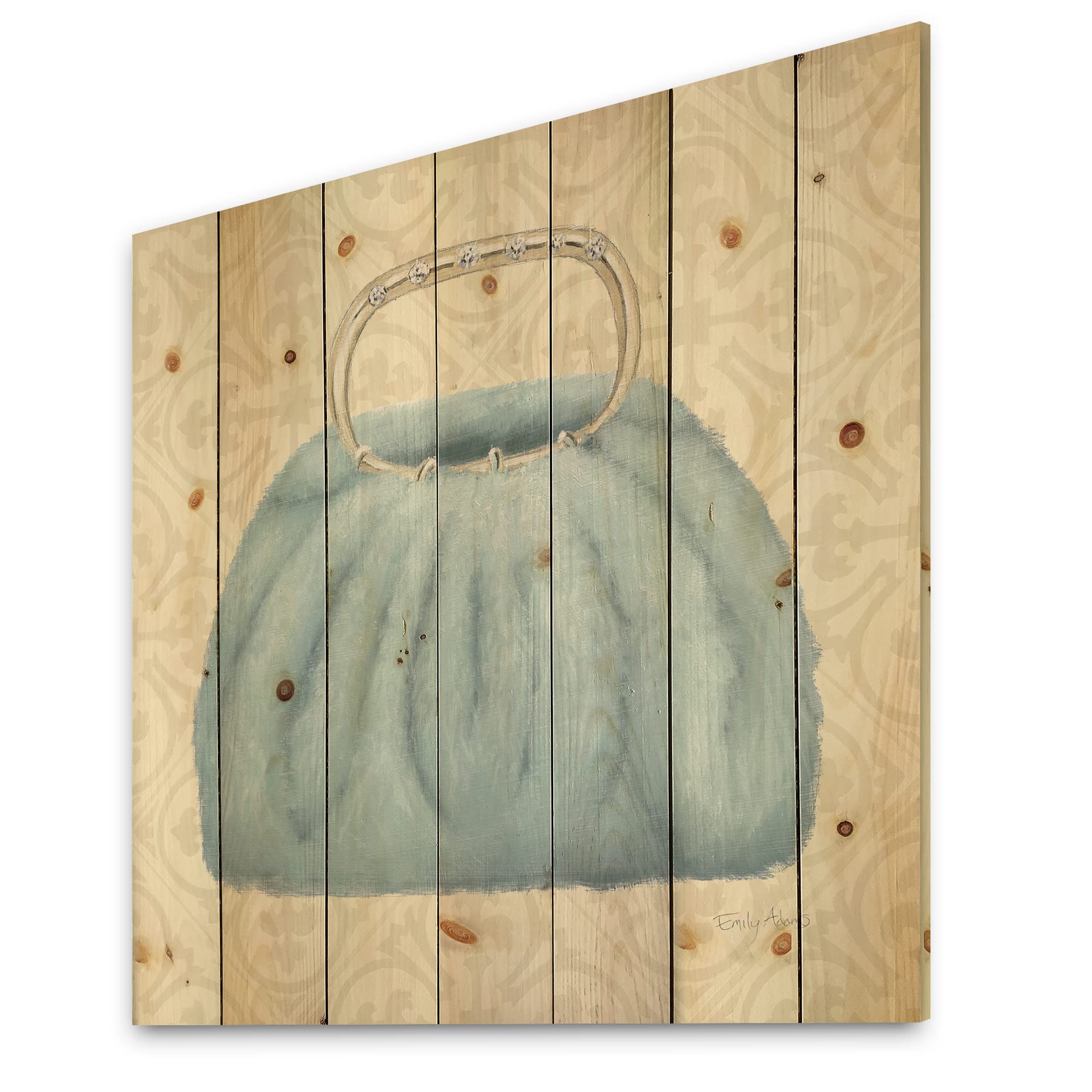 DesignQ Glam Cosmetics Blue Bag Traditional Wood Wall Decor - Handcrafted Blue Wood Wall Art, Large Fashion Wood Panels Printed on Natural Pine - Perfect for Home, Office & Boutique Decor