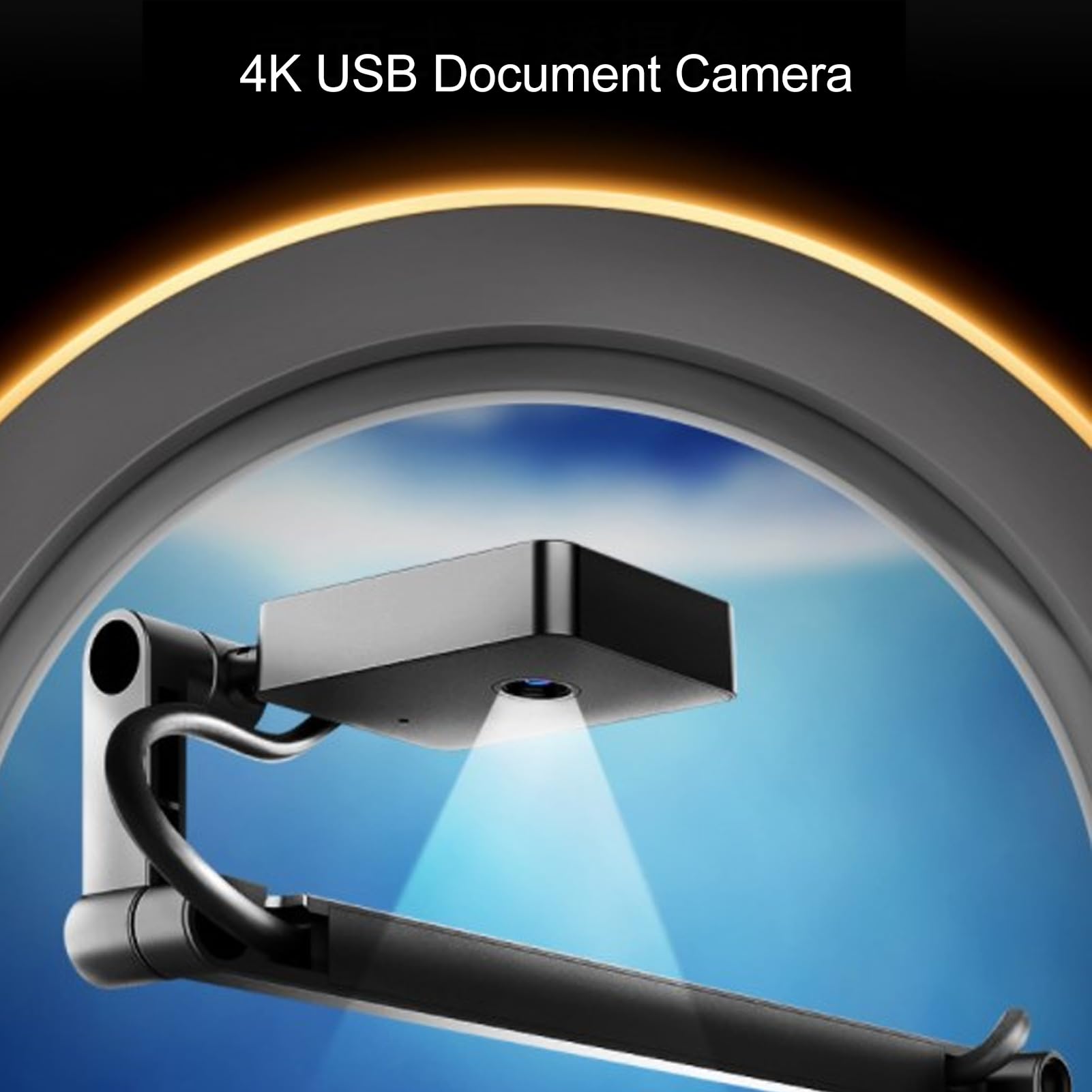 4K Ultra HD USB Document Camera - Foldable 360° Rotating Scanner with Adjustable Base & 3-Level LED Lighting | Portable for Windows, Mac OS X & Chrome | Perfect for Online Teaching, Remote Work & Document Digitizing