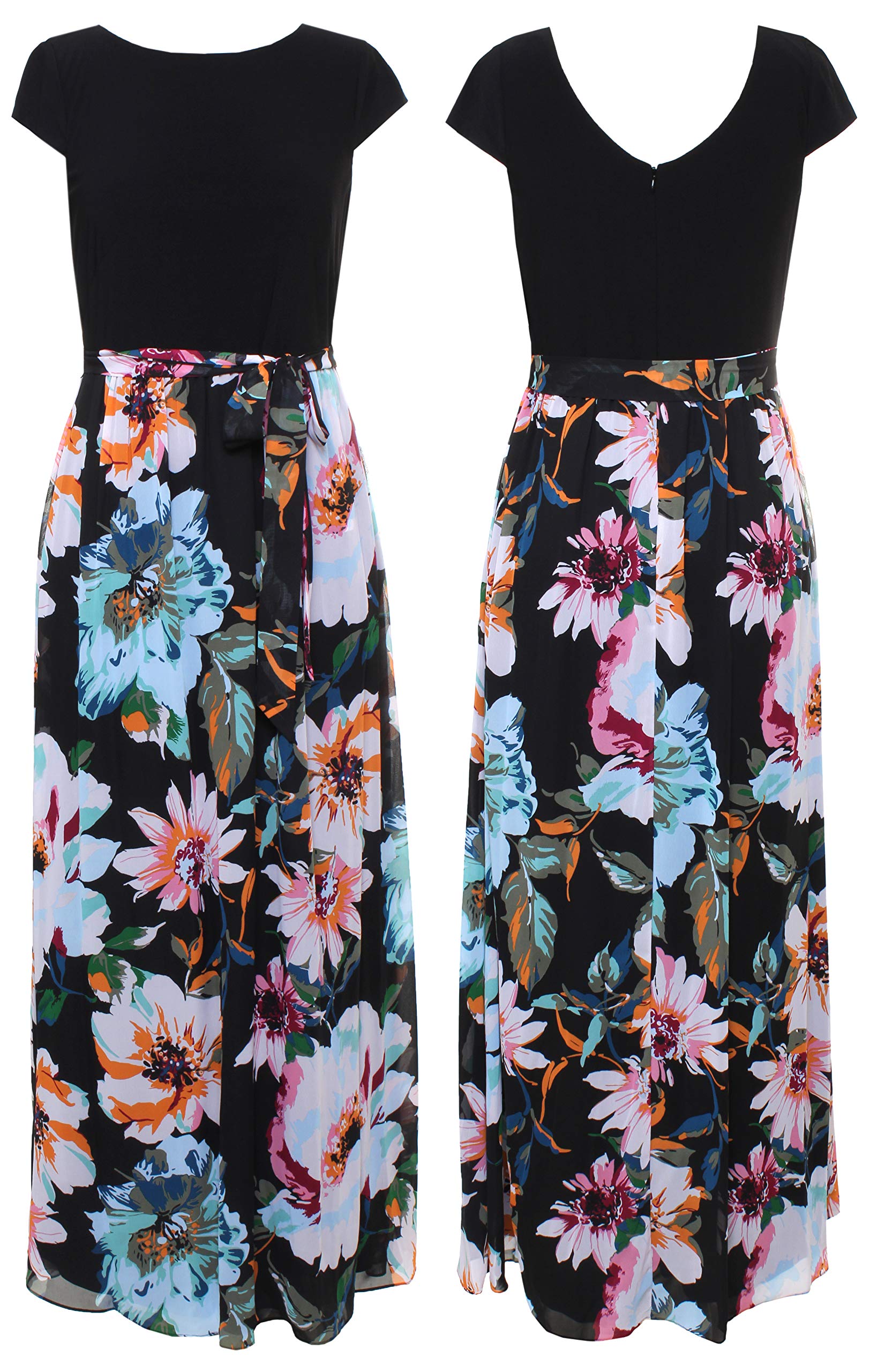 S.L. Fashions Women's Plus Size Floral Print Maxi Dress - Summer Beach Wedding Party Outfit - Casual Elegant Long Dress for Vacation & Special Occasions