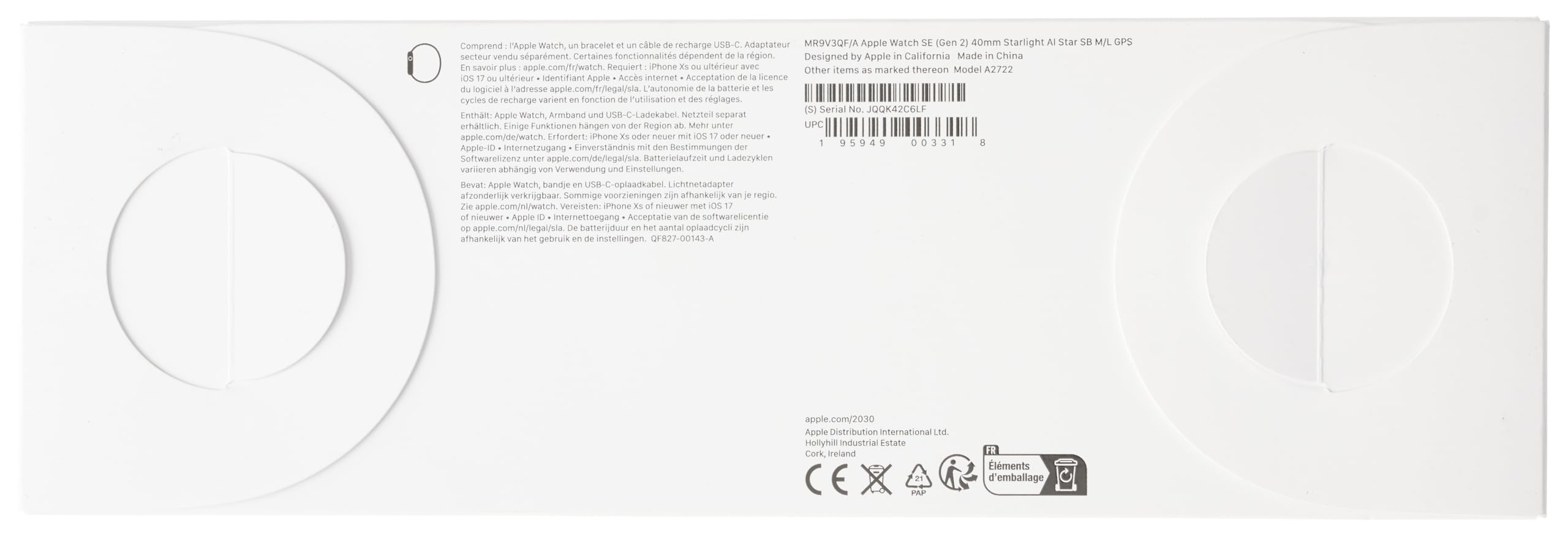 Apple Watch SE (2nd Gen, 2023) 40mm GPS Smartwatch with Aluminum Case & Starlight Sport Band - M/L Size | Activity & Sleep Tracking, Crash Detection | Perfect for Fitness, Workouts & Everyday Wear