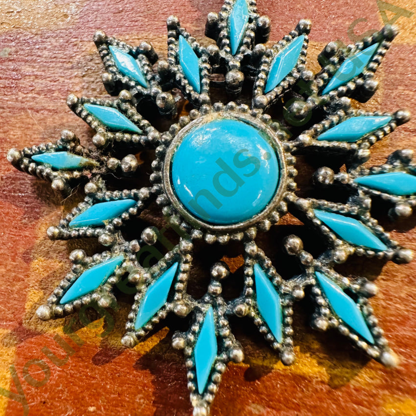 Vintage Florenta Costume Jewelry Faux Turquoise Pendant with Sterling Silver Bail - Perfect for Boho Fashion, Vintage Outfits & Gift Giving