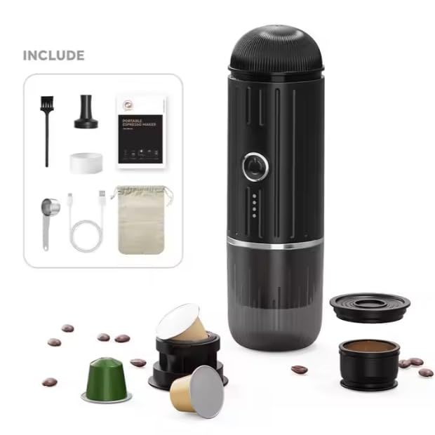 Portable Coffee Maker for Camping, Travel & Car - Compact Espresso Machine with Pods - Small French Press & Capsule Coffee Machine for Home, Office & Outdoor Adventures