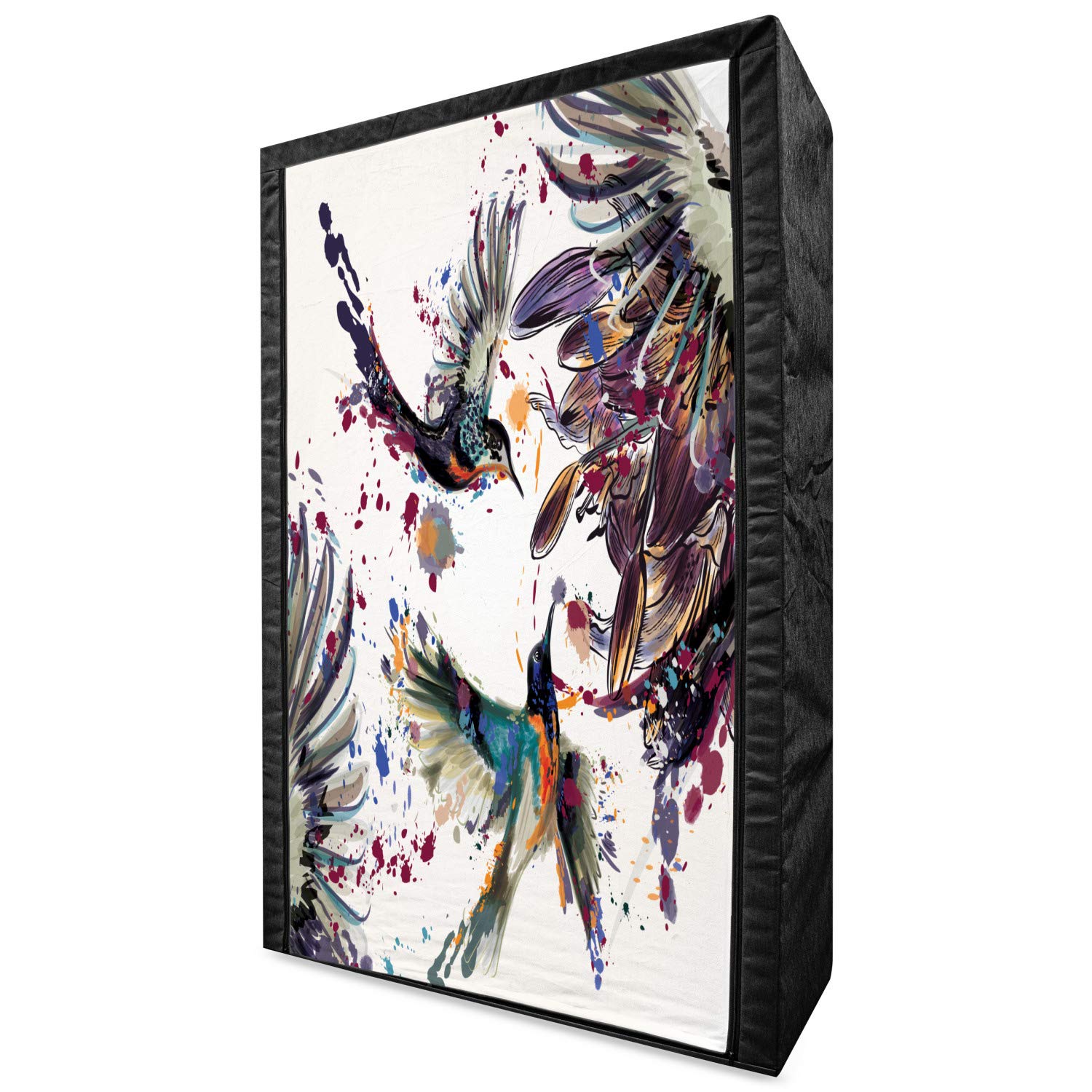 Ambesonne Hummingbird Portable Fabric Wardrobe Closet Organizer with Shelves - 42.5 Inch Watercolor Floral Design in Orange & Blue - Perfect for Bedroom, Closet, Dorm, or Travel Storage