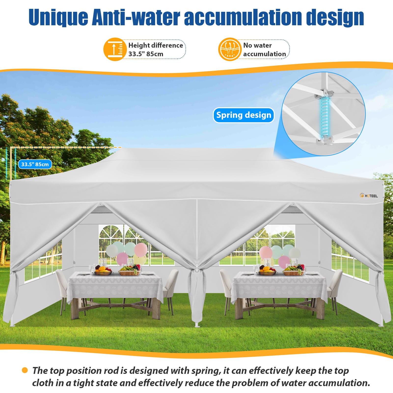 HOTEEL 10x20 FT Heavy Duty Pop Up Canopy Tent with 6 Sidewalls - Easy Setup Instant Gazebo for Outdoor Events, Weddings, Parties - Includes Roller Bag & Sand Bags - White Hexagonal Frame - Perfect for Backyard Gatherings, Farmers Markets, and Beach Outings