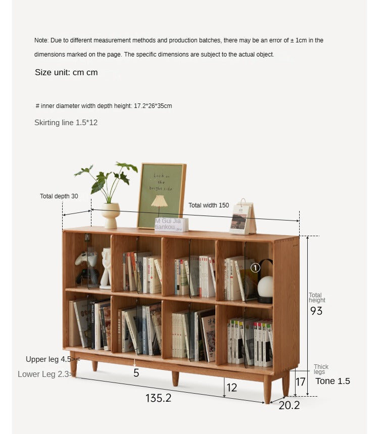 Oak Solid Wood Integrated Display Bookcase - Elegant Bookshelf for Home & Office Storage | Perfect for Living Room, Study, and Library Organization