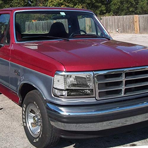 92-96 Ford F150 F250 F350 Bronco Chrome Clear Lens Headlights + Bumper + Corner Lamps - Upgrade Your Truck's Lighting for Night Driving & Off-Road Adventures