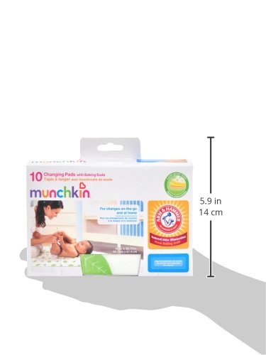 Munchkin® Arm & Hammer Disposable Changing Pad - 10 Count, White/Green - Perfect for Diaper Changes On-The-Go, Travel & Nursery Essentials