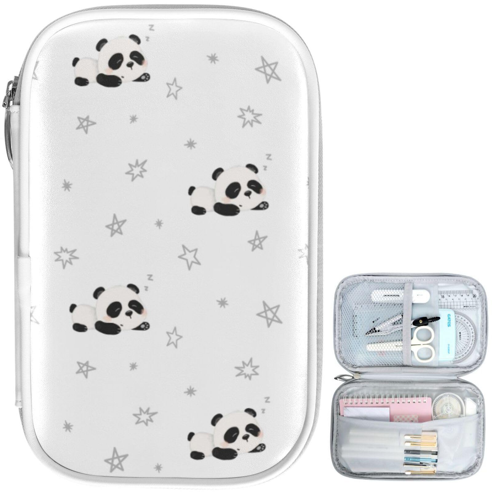 Cute Panda Pencil Case with Zipper for School & Office Supplies - Stationery & Makeup Organizer
