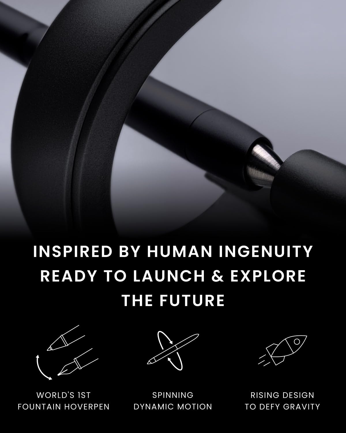 Novium Hoverpen Future Edition - Premium Fountain & Rollerball Pen Set with Fine Nib, Aerospace Metal Body, Futuristic Design in Deep Black - Executive Gift Box for Boss, Professionals & Special Occasions - Perfect for Office, Business Meetings & Luxury Gifting