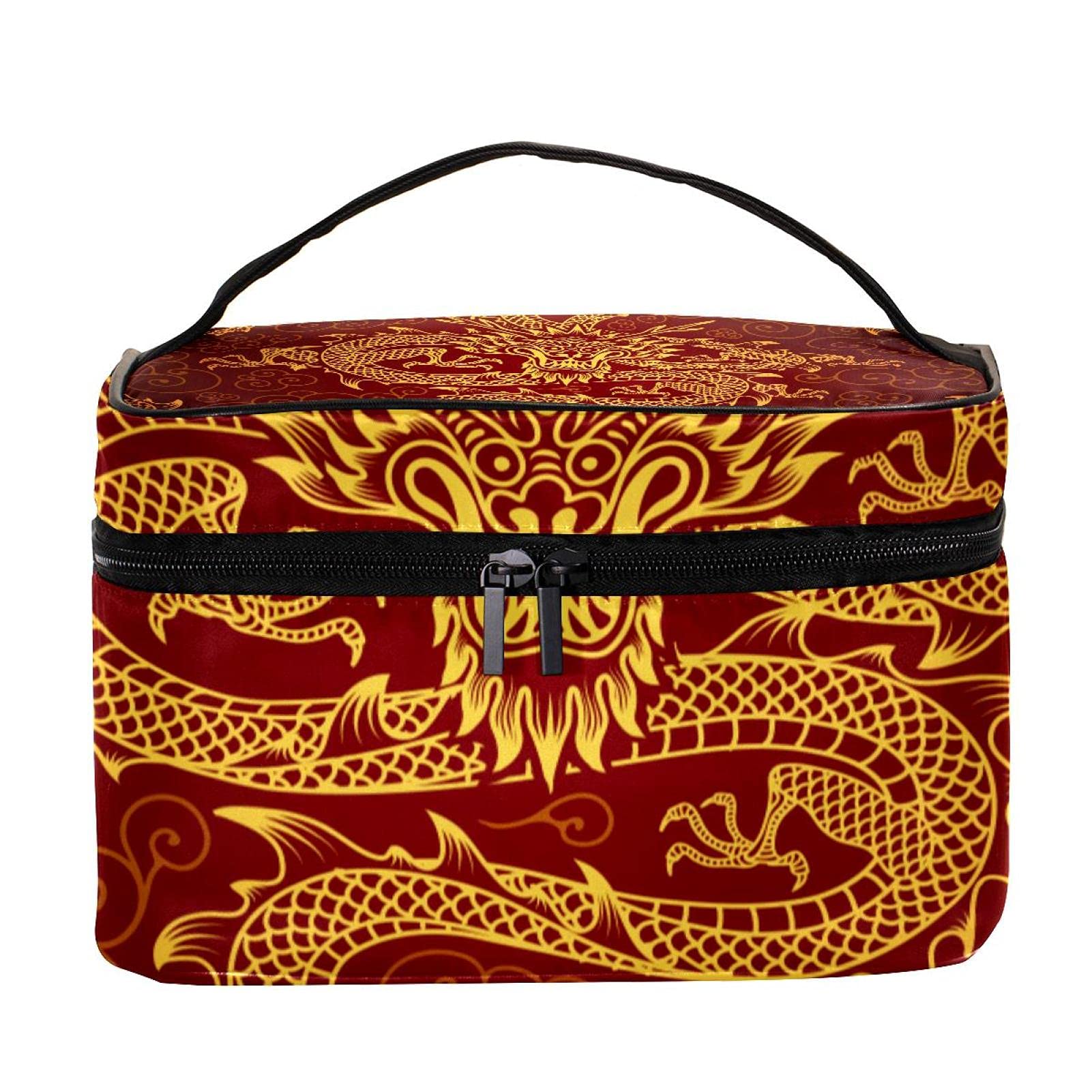 Premium Gold Dragon Red Pattern Travel Makeup Bag - Large Cosmetic Organizer with Zipper for Women & Girls | Perfect for Vacation, Gym, Business Trips & Daily Use