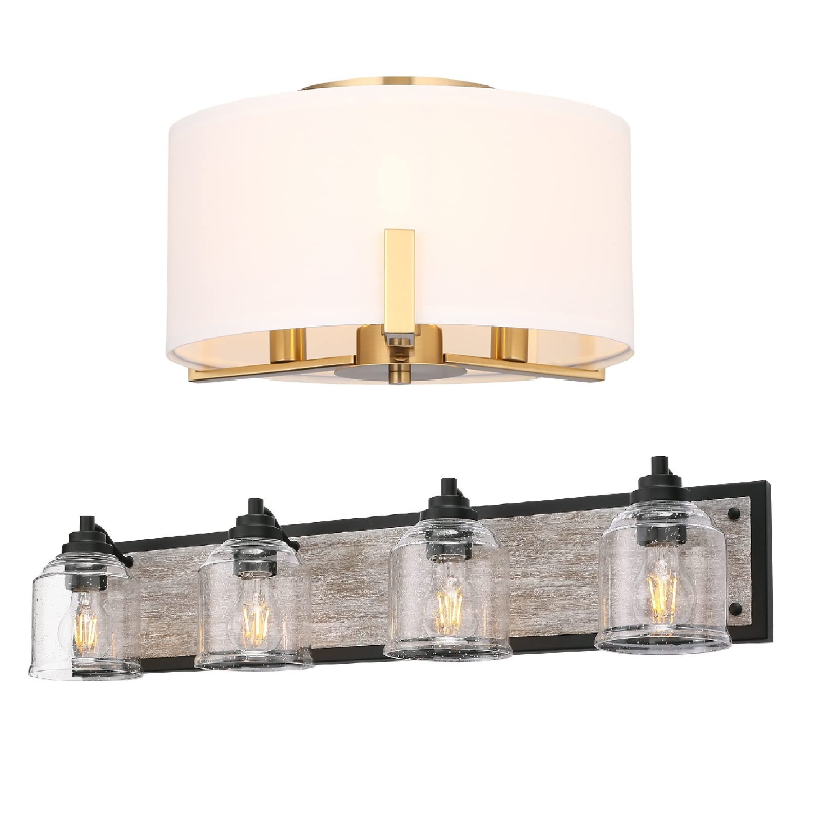 YKLITG Modern Bathroom Vanity Light Fixtures & Flush Mount Ceiling Lights - 4-Light Brushed Nickel Finish, Dimmable LED Compatible - Perfect for Bathroom, Powder Room & Hallway Lighting