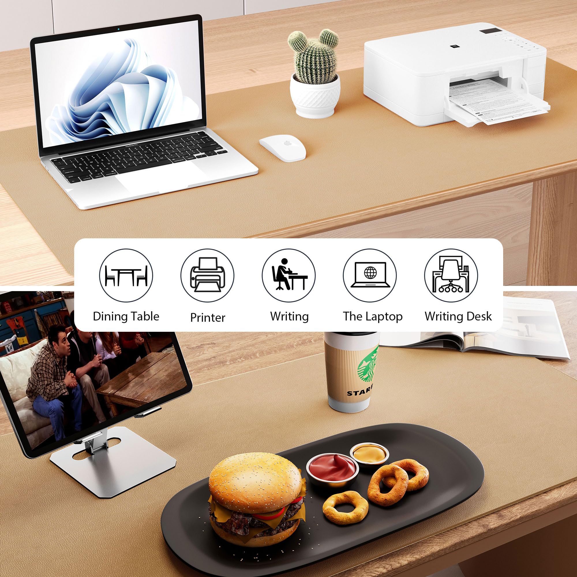 Aothia Dual-Sided Leather Desk Mat with Natural Cork Base - Large Waterproof Mouse Pad & Writing Surface for Office & Home (25.6