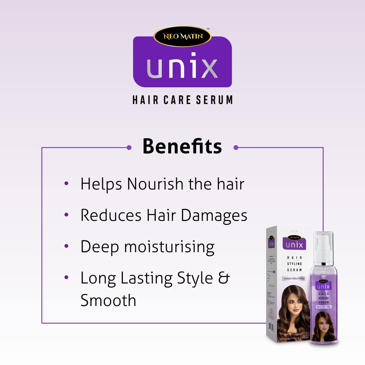 Neomatin Unix Hair Styling & Repair Serum Set (50ml x 2) - Smooth, Frizz-Free & Glossy Hair Treatment for Women & Men - Perfect for Daily Styling & Damaged Hair Care