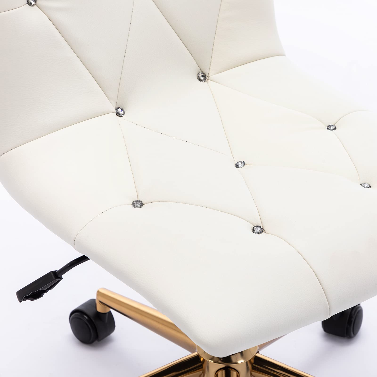 DUHOME Modern Home Office Chair - White PU Leather Desk Chair with Gold Base, Ergonomic Computer Task Chair with Wheels for Rolling Comfort, Armless Vanity Chair for Teens - Perfect for Study, Work, and Gaming Setup