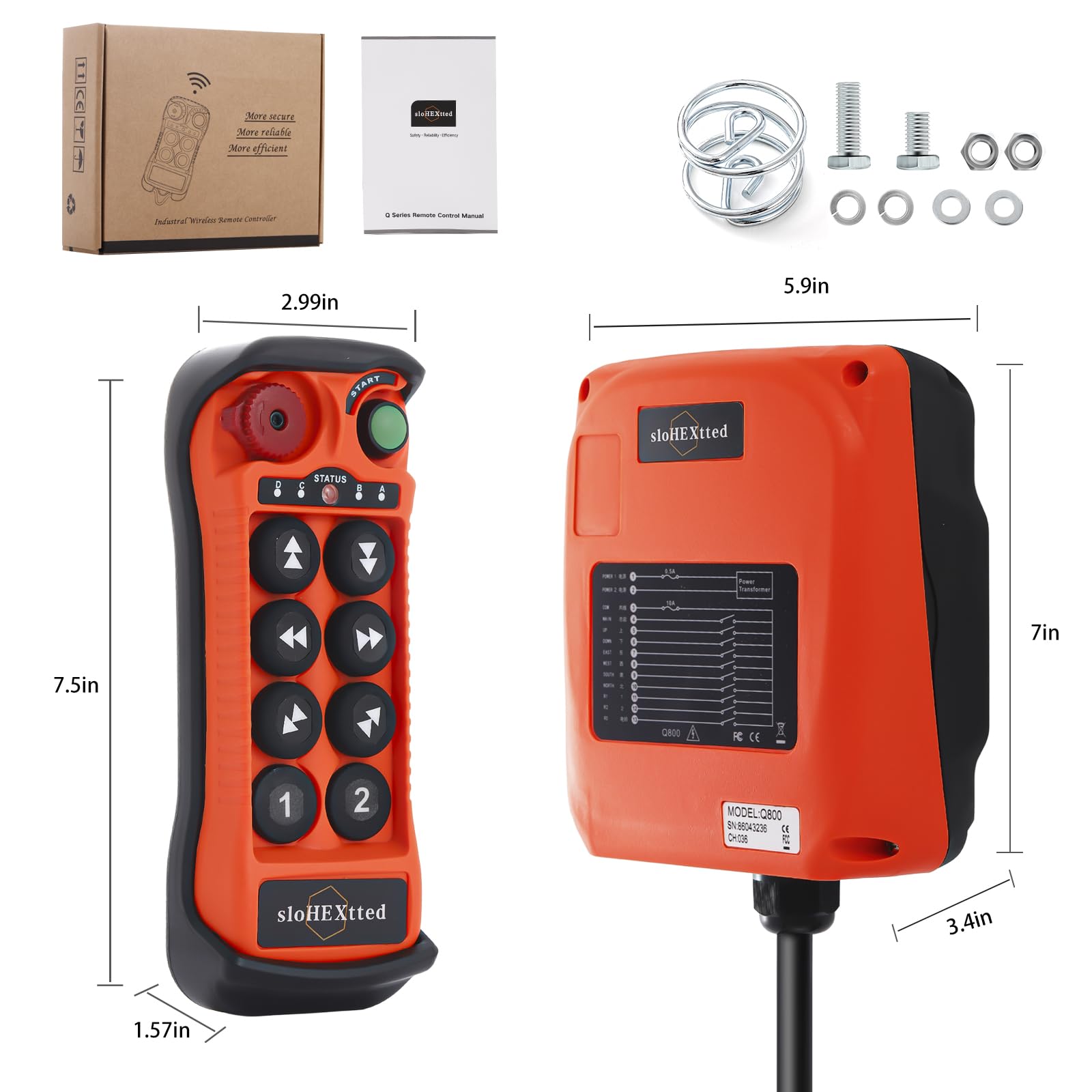 8 Channel Wireless Radio Remote Control Transmitter and Receiver for 12V/24V Overhead Bridge Crane, Electric Chain Hoist - Industrial Crane Controller Q800 | Perfect for Warehouse, Construction & Manufacturing Operations