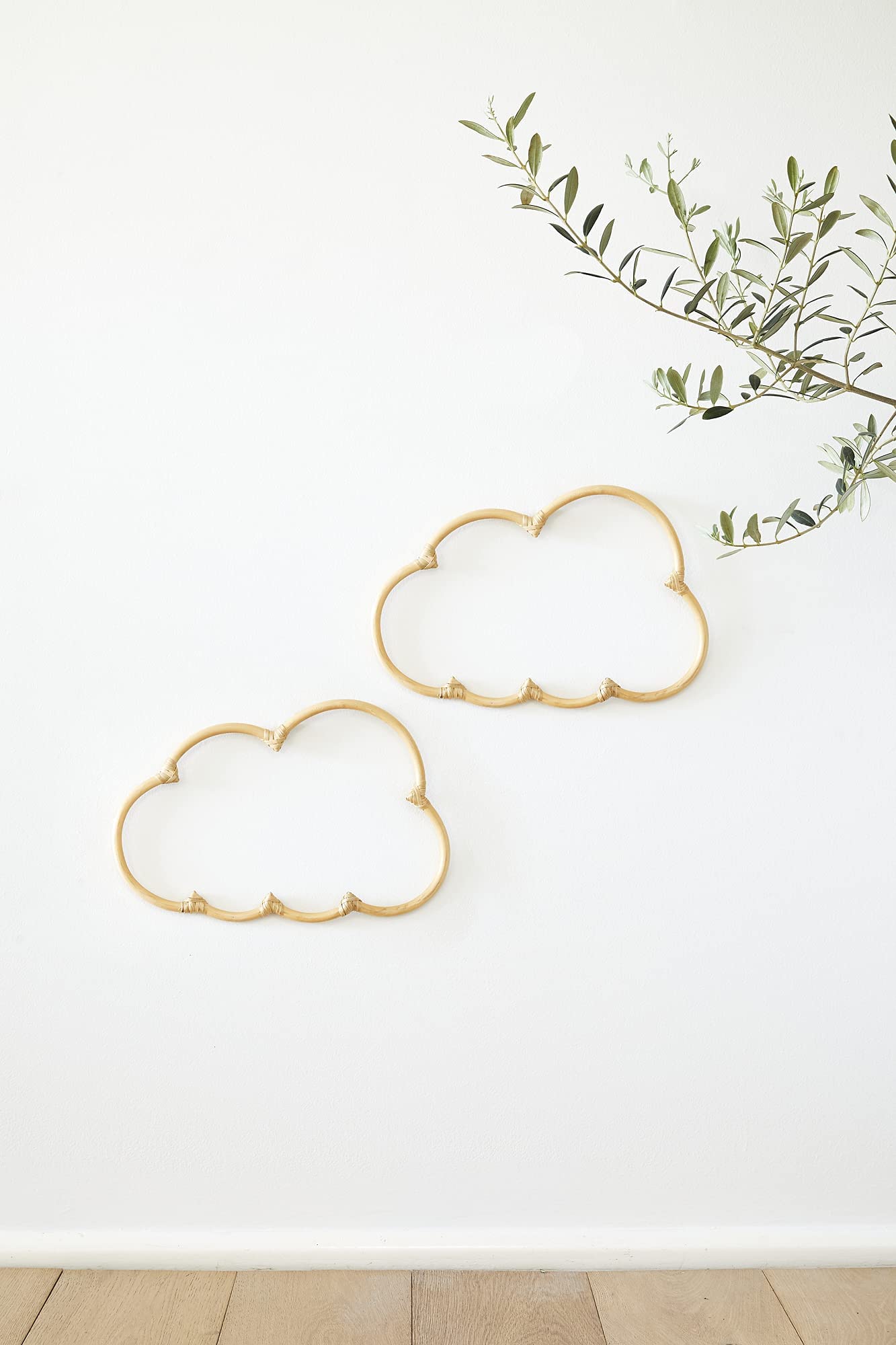 Handmade Wicker Cloud Wall Decor Set of 2 - Natural Rattan Nursery Decor for Baby Girl's Room, Bedroom & Nursery - Boho Chic Home Decor for Wall Hanging, Baby Shower Gift & Nursery Theme