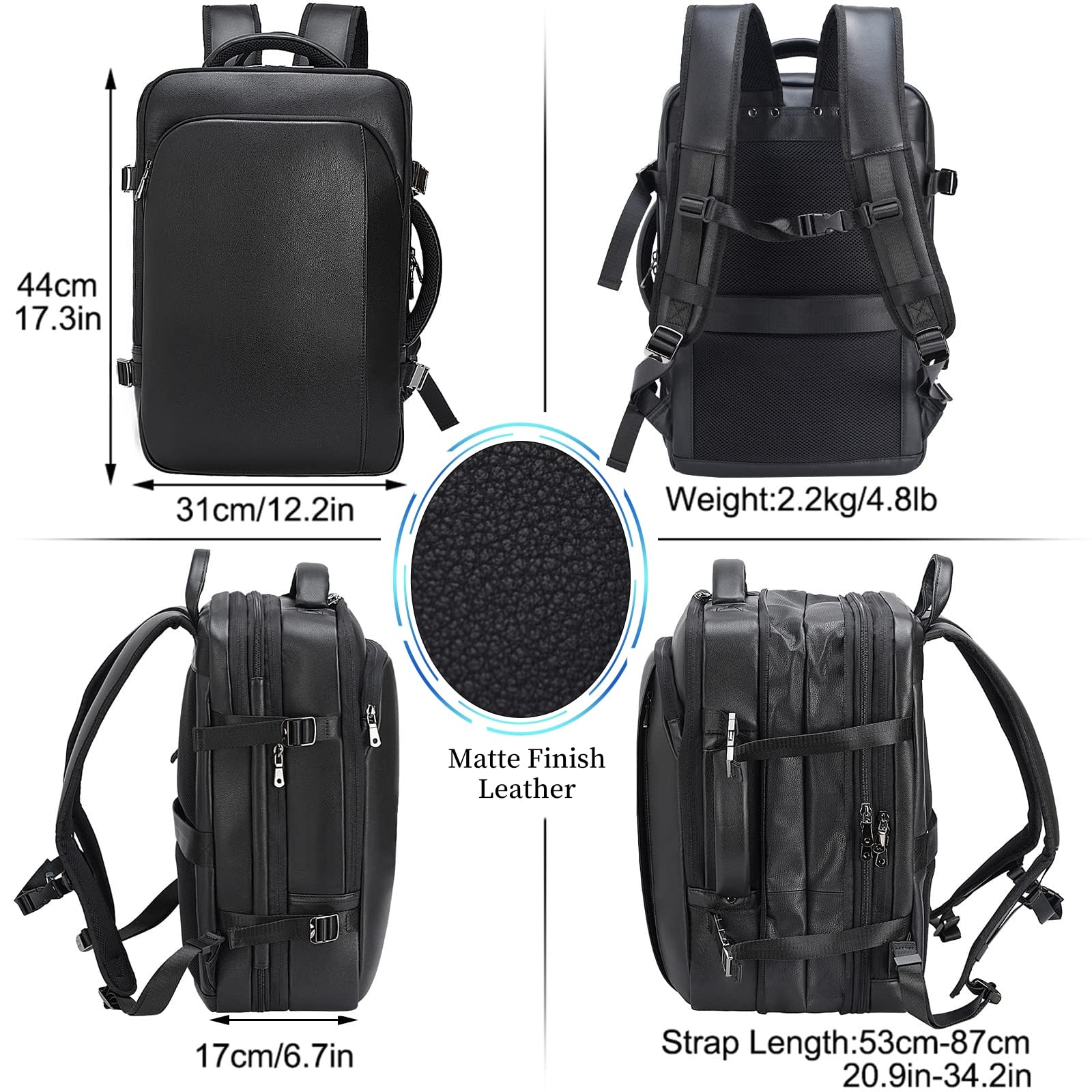 Expandable 15.6 Inch Leather Laptop Backpack for Men - 36L Business Travel Rucksack, Daypack & Weekender Bag - Perfect for Office Commute, Business Trips & Weekend Getaways