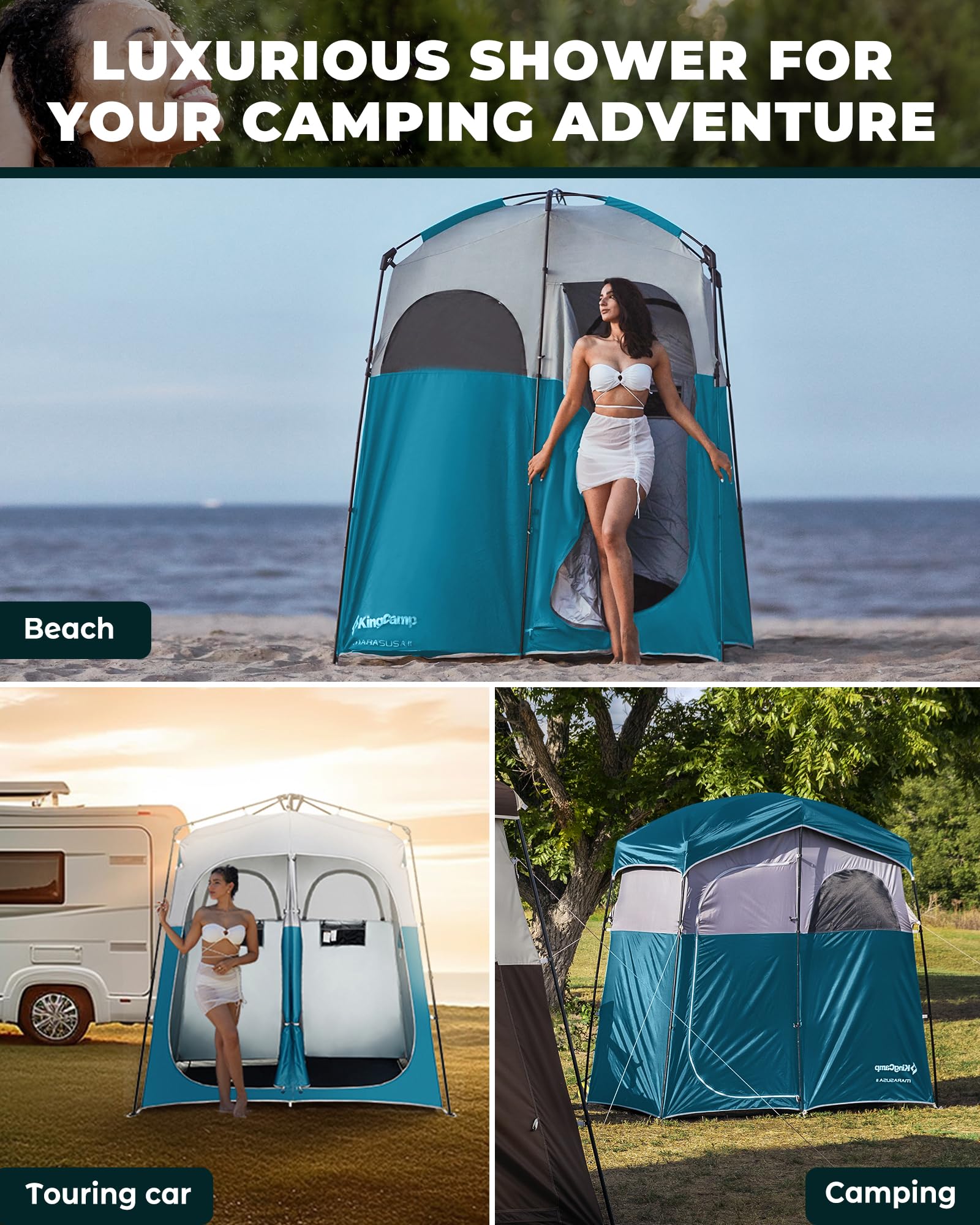 KingCamp Outdoor Shower Tent - Portable Pop Up Privacy Changing Room for Camping, Beach & Hiking | Water Resistant & Windproof 1 or 2 Room Bathroom Shelter | Perfect for Outdoor Showers, Changing Clothes & Toilet Privacy at Campsites