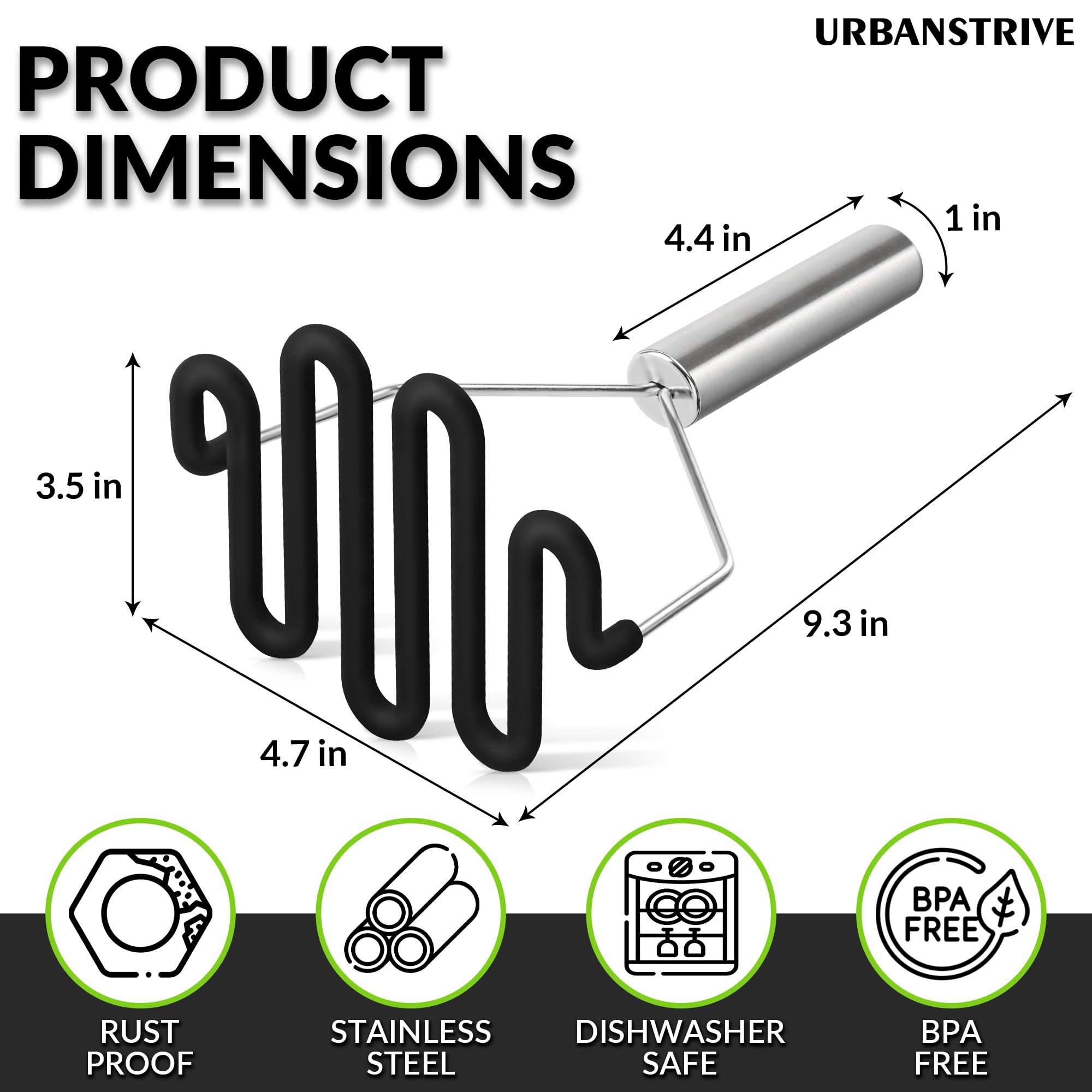 Premium Non-Scratch Silicone Potato Masher with Stainless Steel Core - Safe for Non-Stick Cookware - Perfect for Mashing Potatoes, Vegetables & Baby Food - Ideal for Home Kitchens & Professional Use
