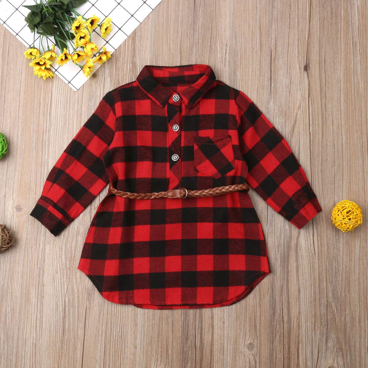Adorable Toddler Girls Long Sleeve Plaid Party Dress - Princess Wedding Mini Dress with Waistband - Perfect for Birthday Parties, Weddings & Special Occasions