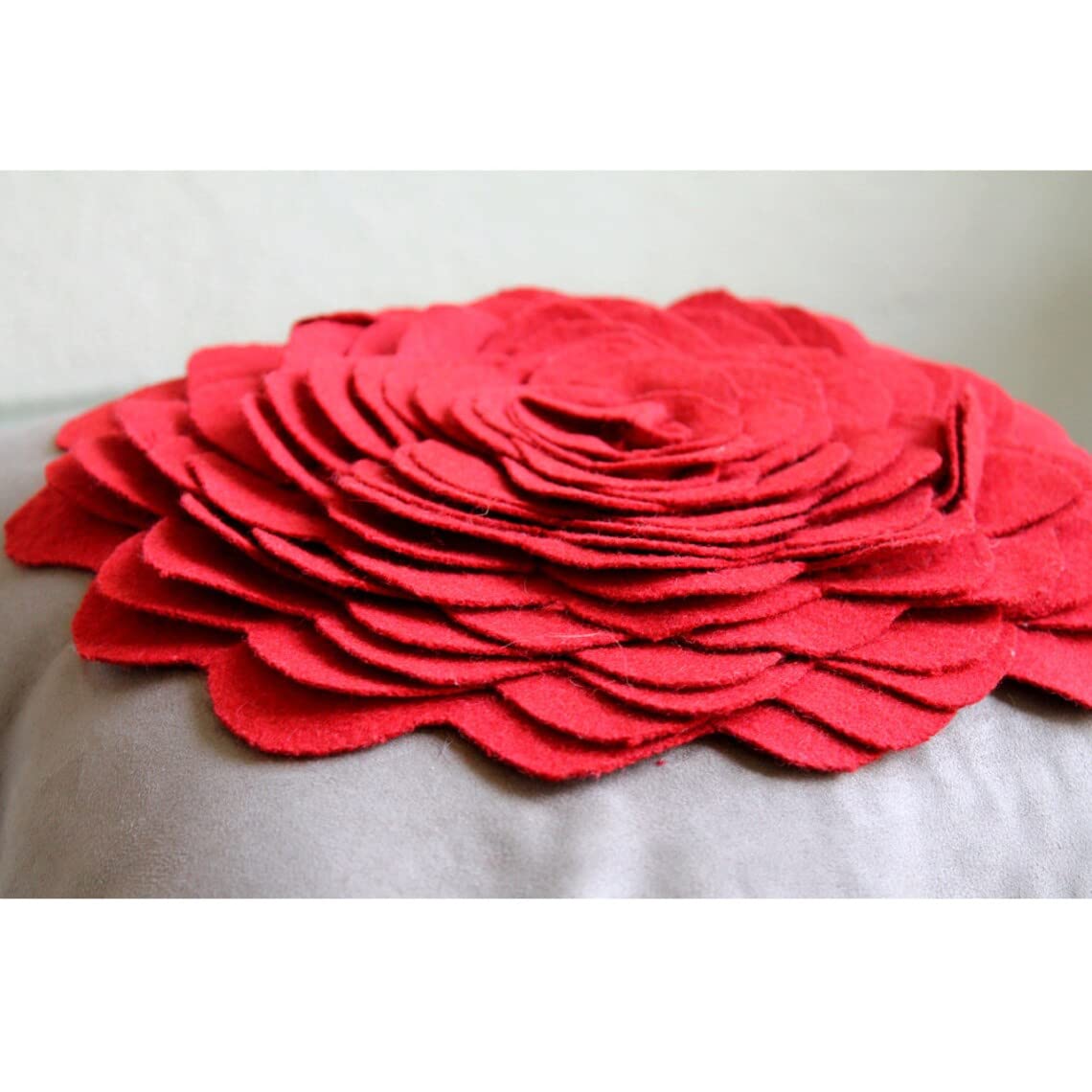 3D Red Felt Rose Pillow Cover 20x20