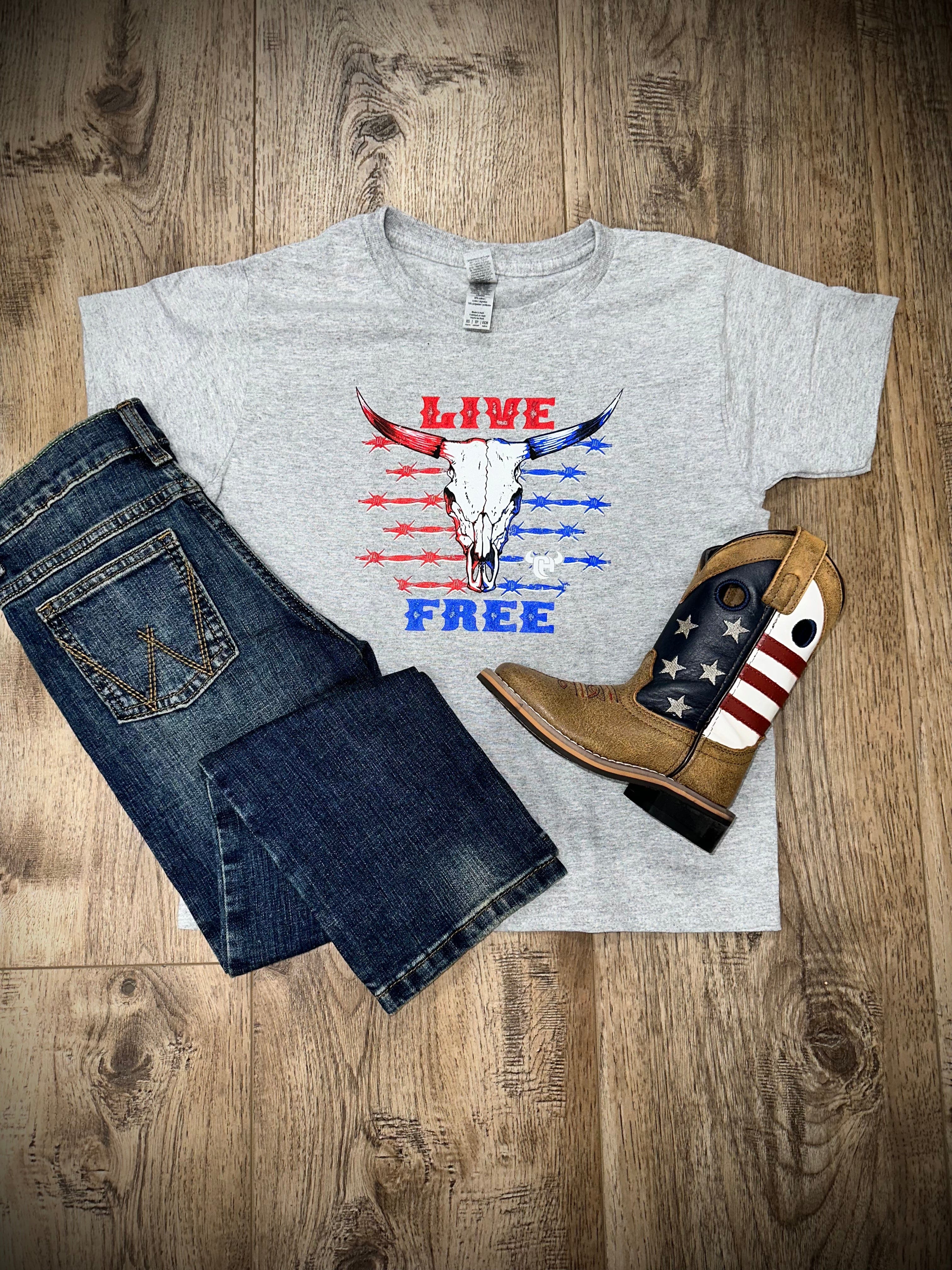 Boys' CH Live Free Grey Short Sleeve T-Shirt - Soft Cotton Casual Tee for Everyday Wear & Play
