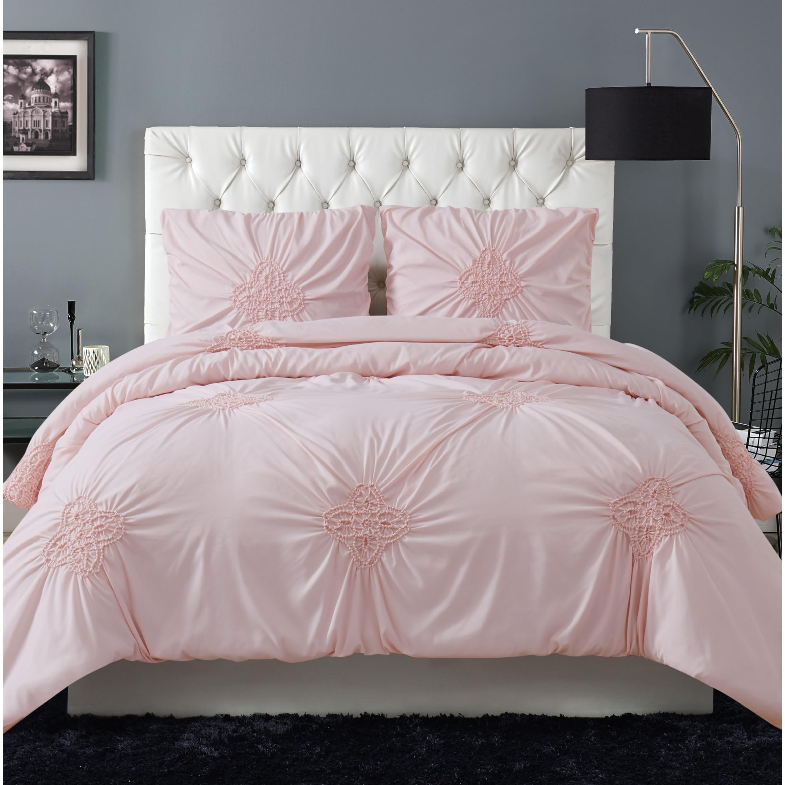 Christian Siriano NY® Greorgia Ruffled Comforter Set - Twin XL Size, Soft Blush Pink - Luxury Bedding for Guest Rooms, Dormitories & Cozy Bedrooms