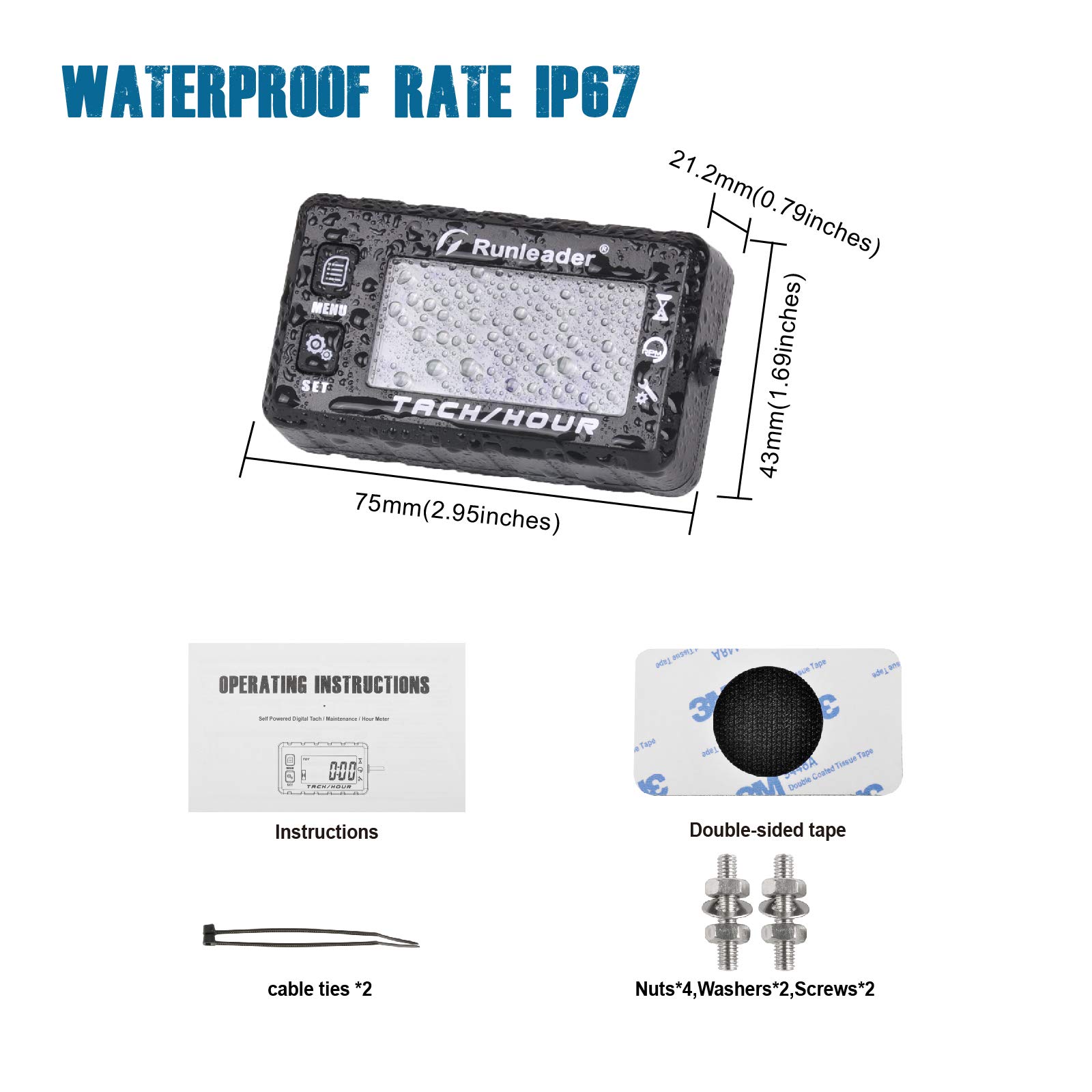 Runleader Hour Meter Tachometer with Maintenance Alert - Digital RPM Counter, Adjustable Initial Hours, Replaceable Battery - Perfect for Lawn Mowers, Generators, Marine Engines, ATVs & Gas Powered Equipment | Track Usage & Schedule Maintenance