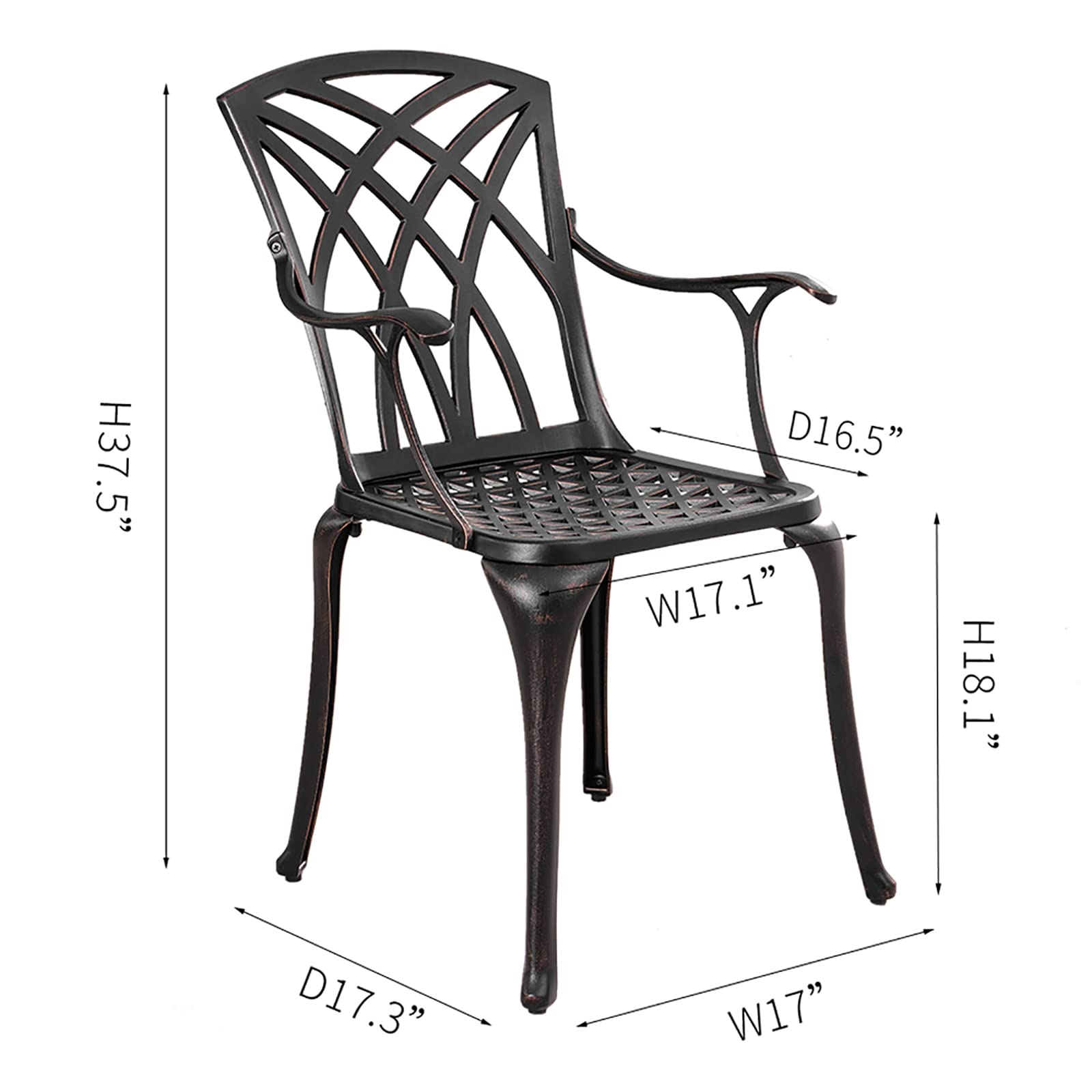 **All-Weather Cast Aluminum Patio Chairs Set of 2 with Armrests - Durable Outdoor Dining Chairs for Garden, Deck & Backyard in Antique Bronze - Perfect for BBQs, Poolside Lounging & Outdoor Entertaining**